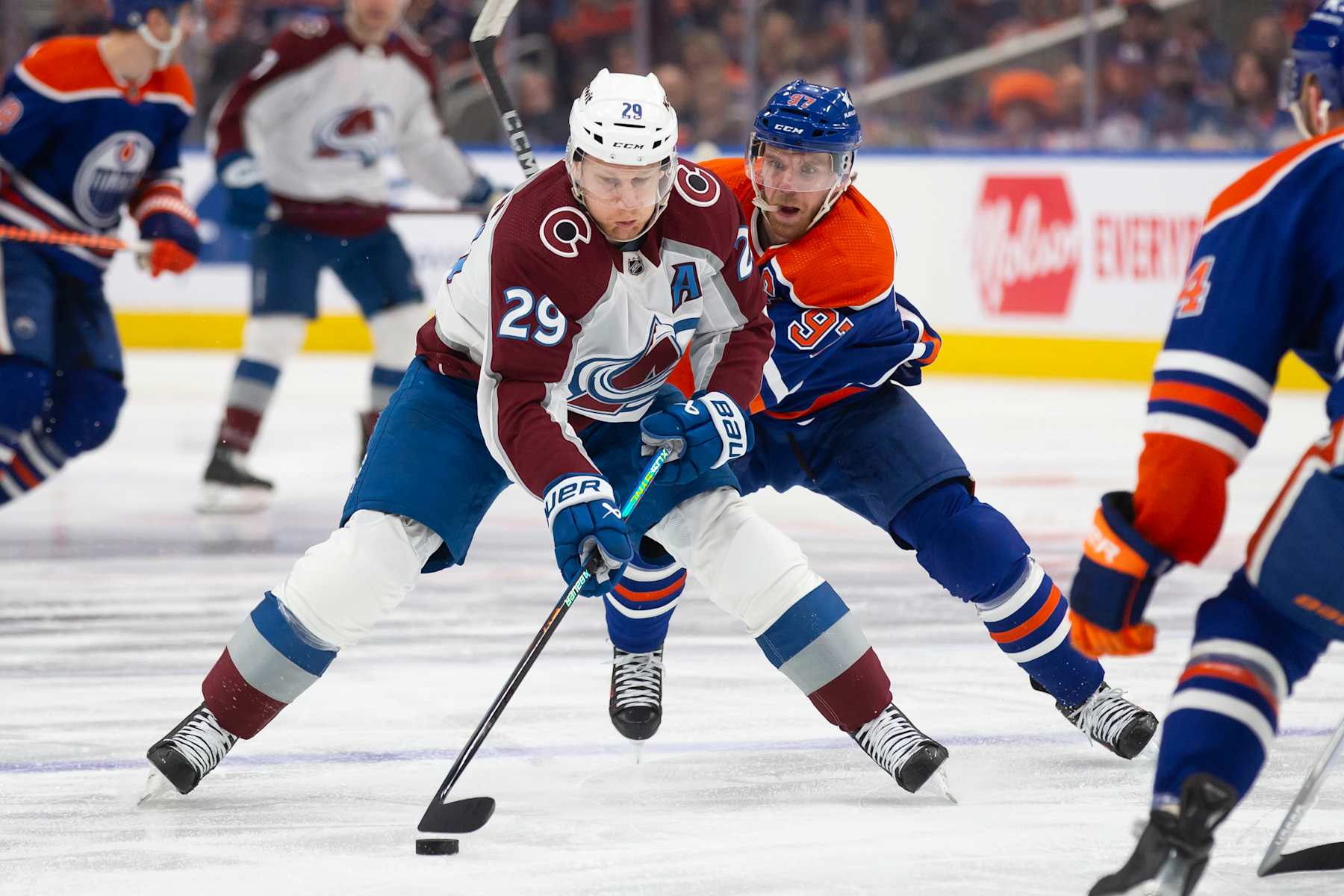 Nathan MacKinnon (left) and Connor McDavid. 