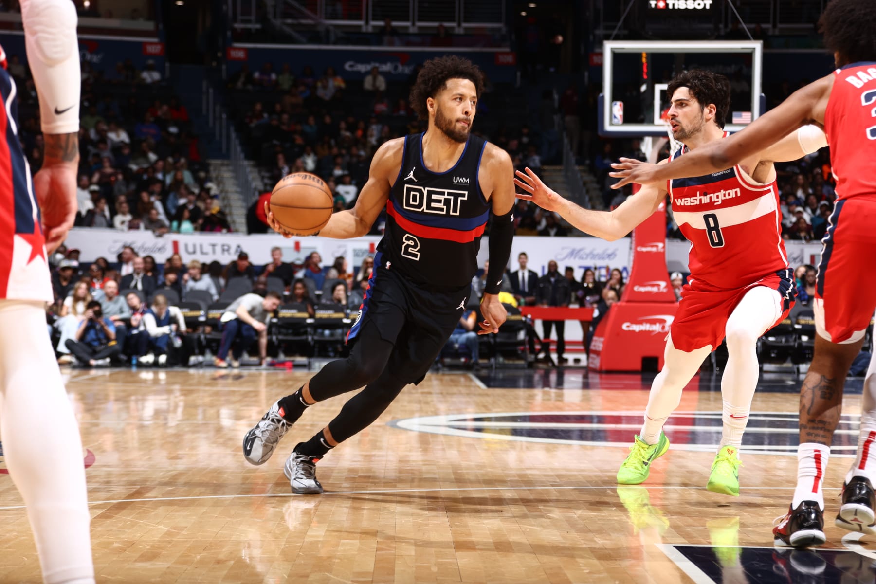 WASHINGTON, DC -  MARCH 29: Cade Cunningham #2 of the Detroit Pistons drives to the basket during the game against the Washington Wizards on March 29, 2024 at Capital One Arena in Washington, DC. NOTE TO USER: User expressly acknowledges and agrees that, by downloading and or using this Photograph, user is consenting to the terms and conditions of the Getty Images License Agreement. Mandatory Copyright Notice: Copyright 2024 NBAE (Photo by Kenny Giarla/NBAE via Getty Images)