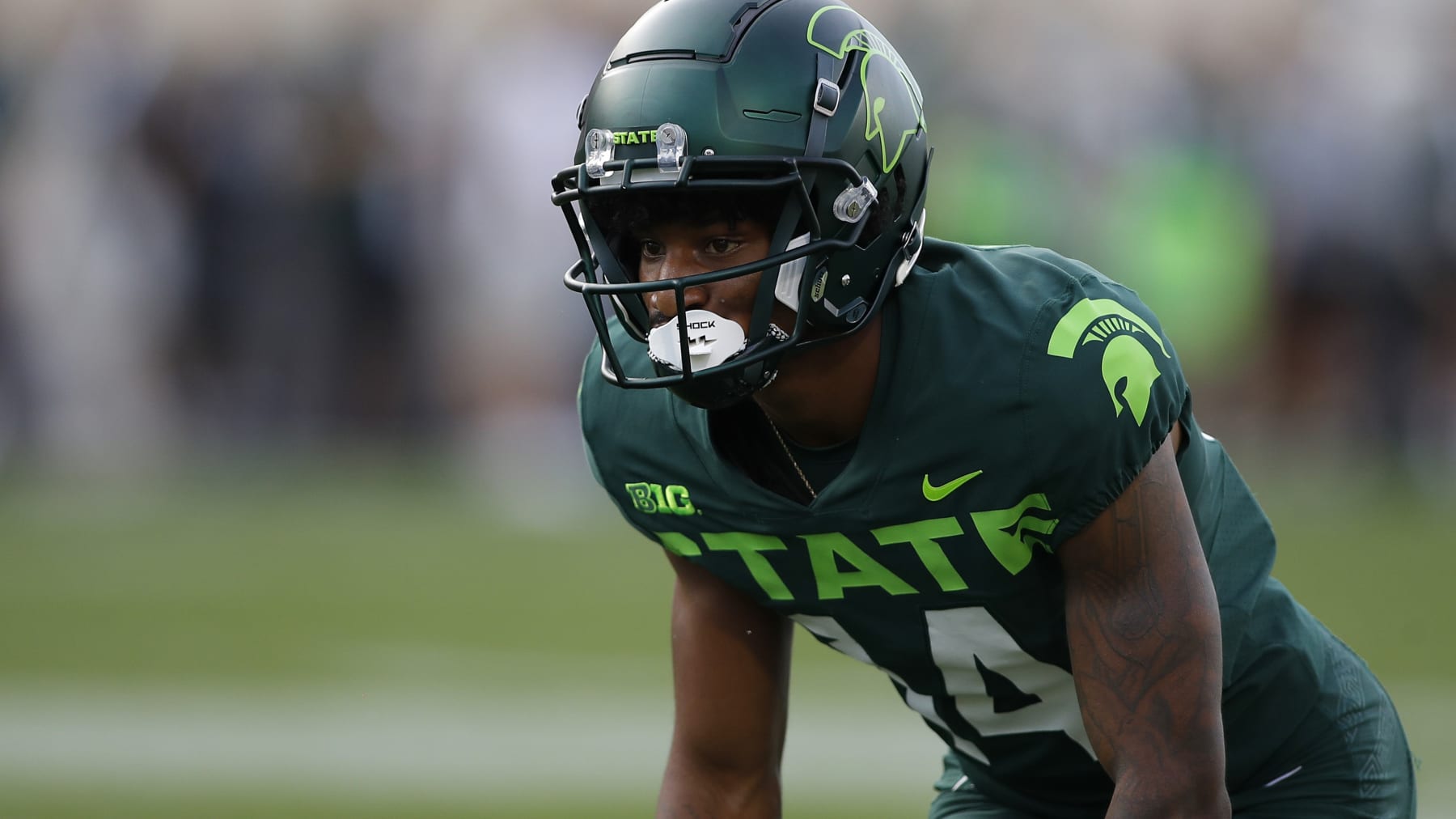 Michigan State's Khary Crump plays during an NCAA football game on Saturday, Sept. 10, 2022, in East Lansing, Mich. (AP Photo/Al Goldis)
