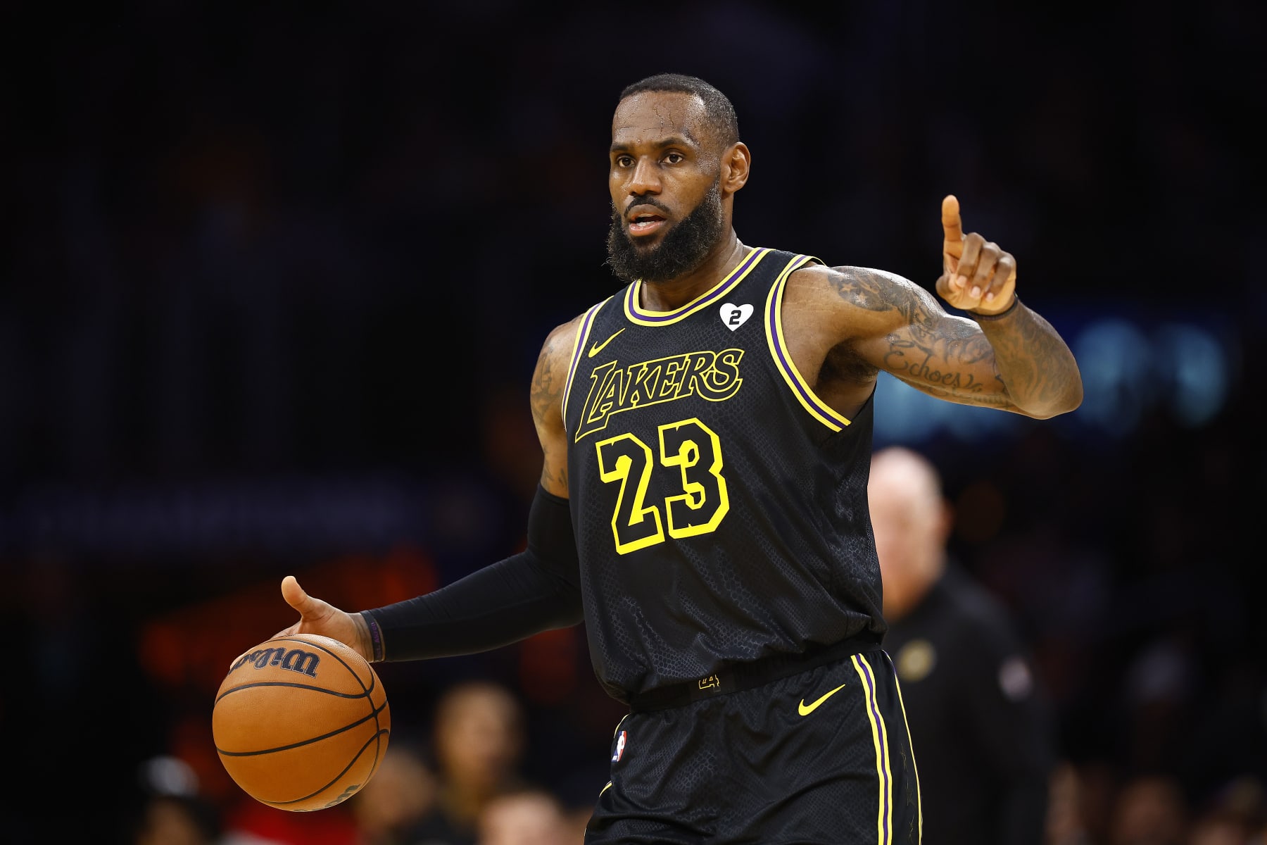 LOS ANGELES, CALIFORNIA - FEBRUARY 08:  LeBron James #23 of the Los Angeles Lakers at Crypto.com Arena on February 08, 2024 in Los Angeles, California.  NOTE TO USER: User expressly acknowledges and agrees that, by downloading and/or using this photograph, user is consenting to the terms and conditions of the Getty Images License Agreement.  (Photo by Ronald Martinez/Getty Images)