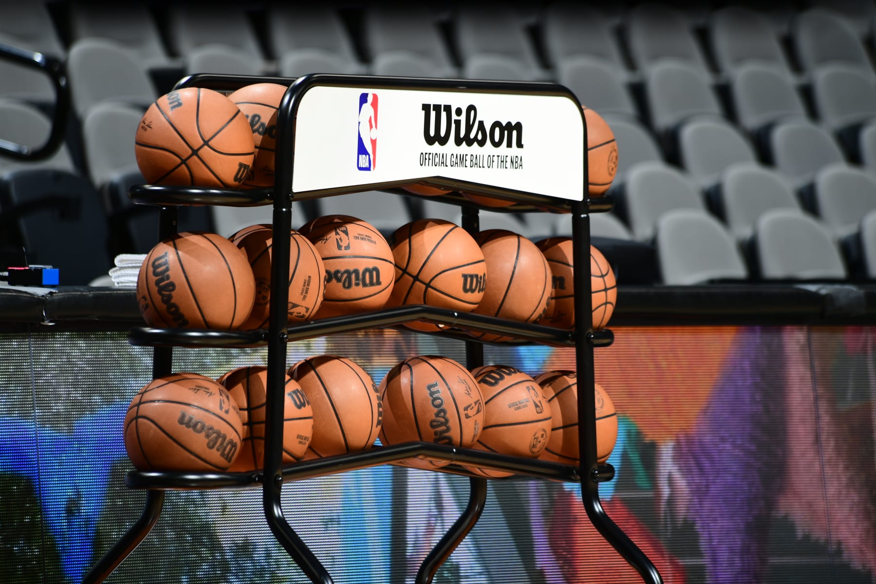 SAN ANTONIO, TX - JANUARY 14: A ball rack sits on the court before the game between the Cleveland Cavaliers and the San Antonio Spurs on January 14, 2022 at the AT&T Center in San Antonio, Texas. NOTE TO USER: User expressly acknowledges and agrees that, by downloading and or using this photograph, user is consenting to the terms and conditions of the Getty Images License Agreement. Mandatory Copyright Notice: Copyright 2022 NBAE (Photos by Michael Gonzales/NBAE via Getty Images)