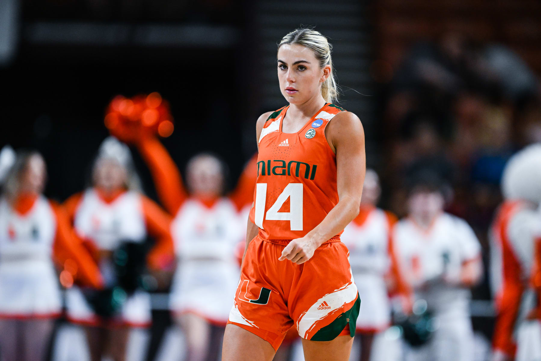 GREENVILLE, SC - MARCH 24: Haley Cavinder #14 of the Miami Hurricanes during the Sweet Sixteen round of the 2023 NCAA Womens Basketball Tournament held at Bon Secours Wellness Arena on March 24, 2023 in Greenville, South Carolina. (Photo by Grant Halverson/NCAA Photos via Getty Images)