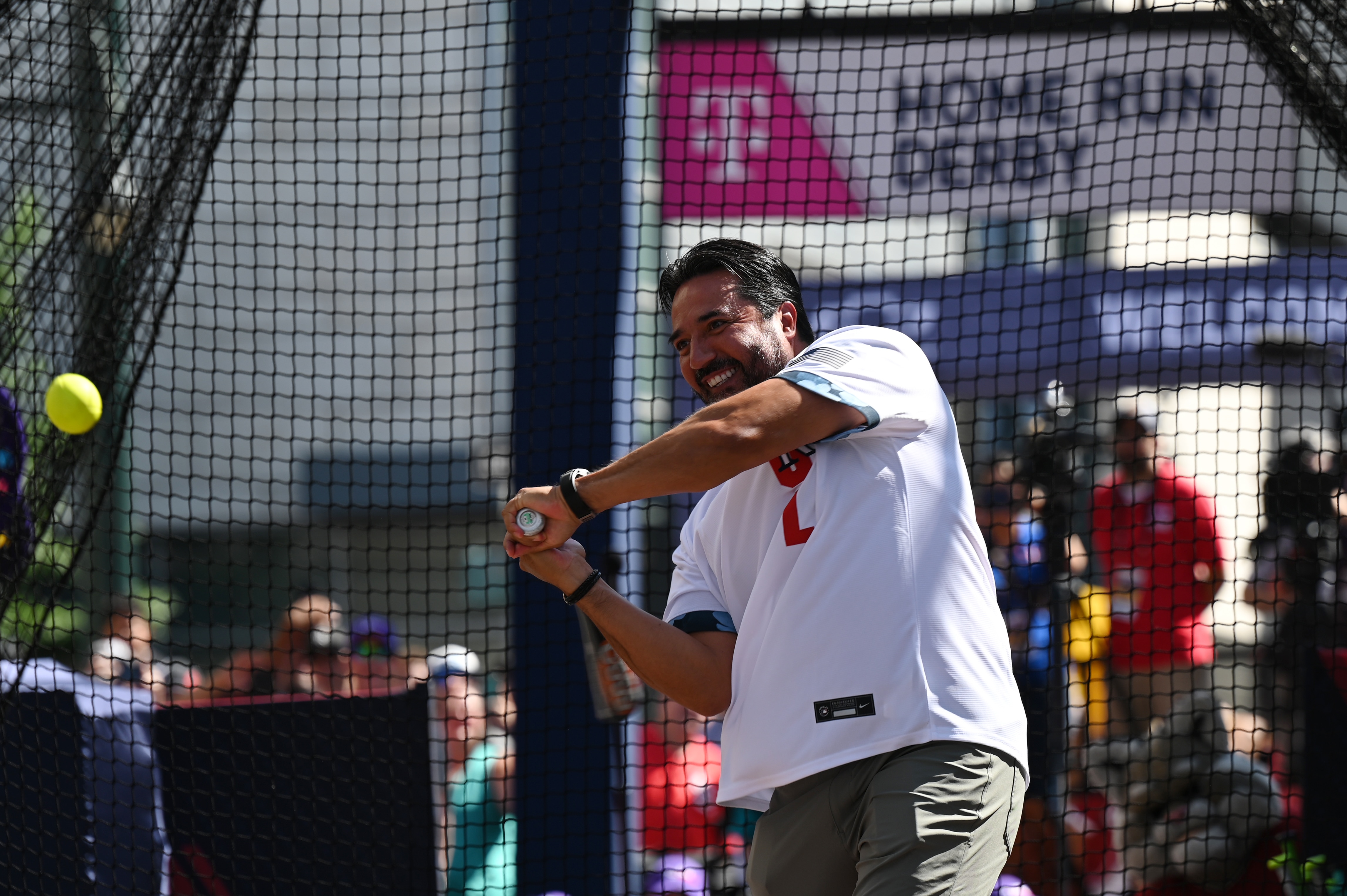 DENVER, CO - JULY 9 : Former Rockie Vinny Castilla celebrate opening of PLAY BALL PARK at the Home Run Derby area at the Colorado Convention Center in Denver, Colorado on Friday, July 9, 2021. The PARK is a free fan-friendly and interactive baseball festival for 2021 MLB All-Star Week. (Photo by Hyoung Chang/MediaNews Group/The Denver Post via Getty Images)