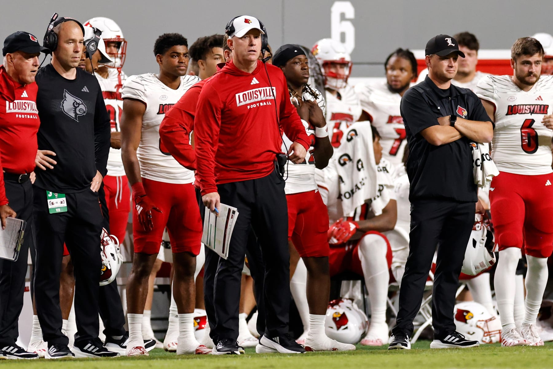 Head coach Jeff Brohm of the Louisville Cardinals