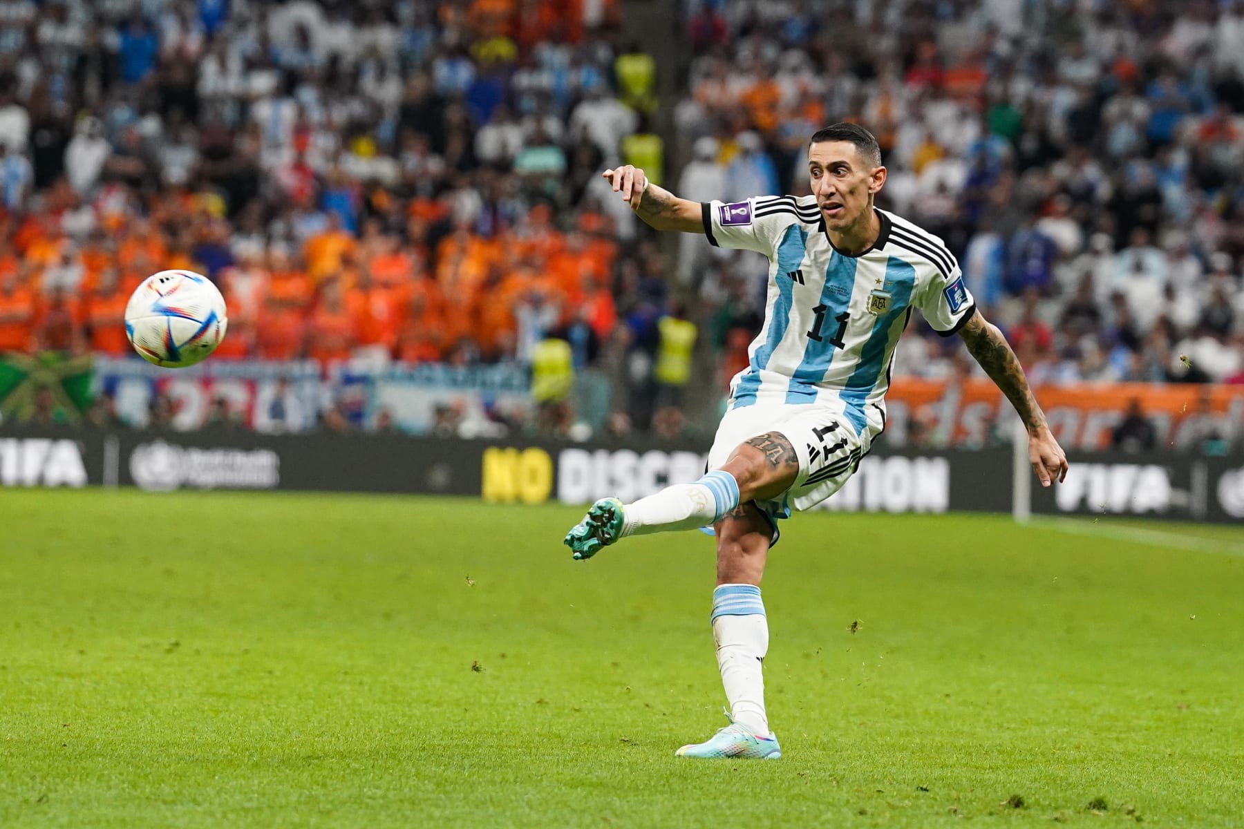 LUSAIL, QATAR - DECEMBER 9: Angel Di María of Argentina in action during the FIFA World Cup Qatar 2022 quarter final match between Netherlands and Argentina on December 09, 2022, at Lusail Stadium in Lusail, Qatar. (Photo by Florencia Tan Jun/Pximages/Icon Sportswire via Getty Images)