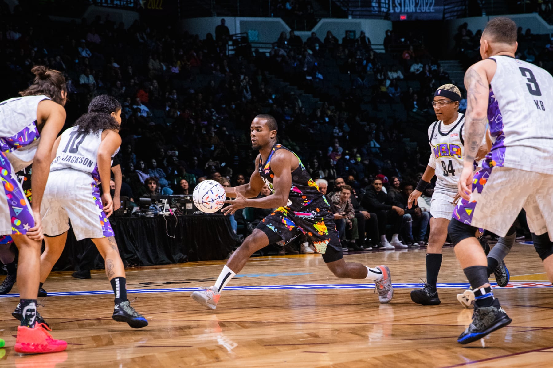 CLEVELAND, OH - FEBRUARY 18: Alex Toussaint of Team Walton handles the ball during Ruffles NBA All-Star Celebrity Game on Friday, February 18, 2022 at the Wolstein Center in Cleveland, Ohio. NOTE TO USER: User expressly acknowledges and agrees that, by downloading and/or using this Photograph, user is consenting to the terms and conditions of the Getty Images License Agreement. Mandatory Copyright Notice: Copyright 2022 NBAE (Photo by Mariel Tyler/NBAE via Getty Images)