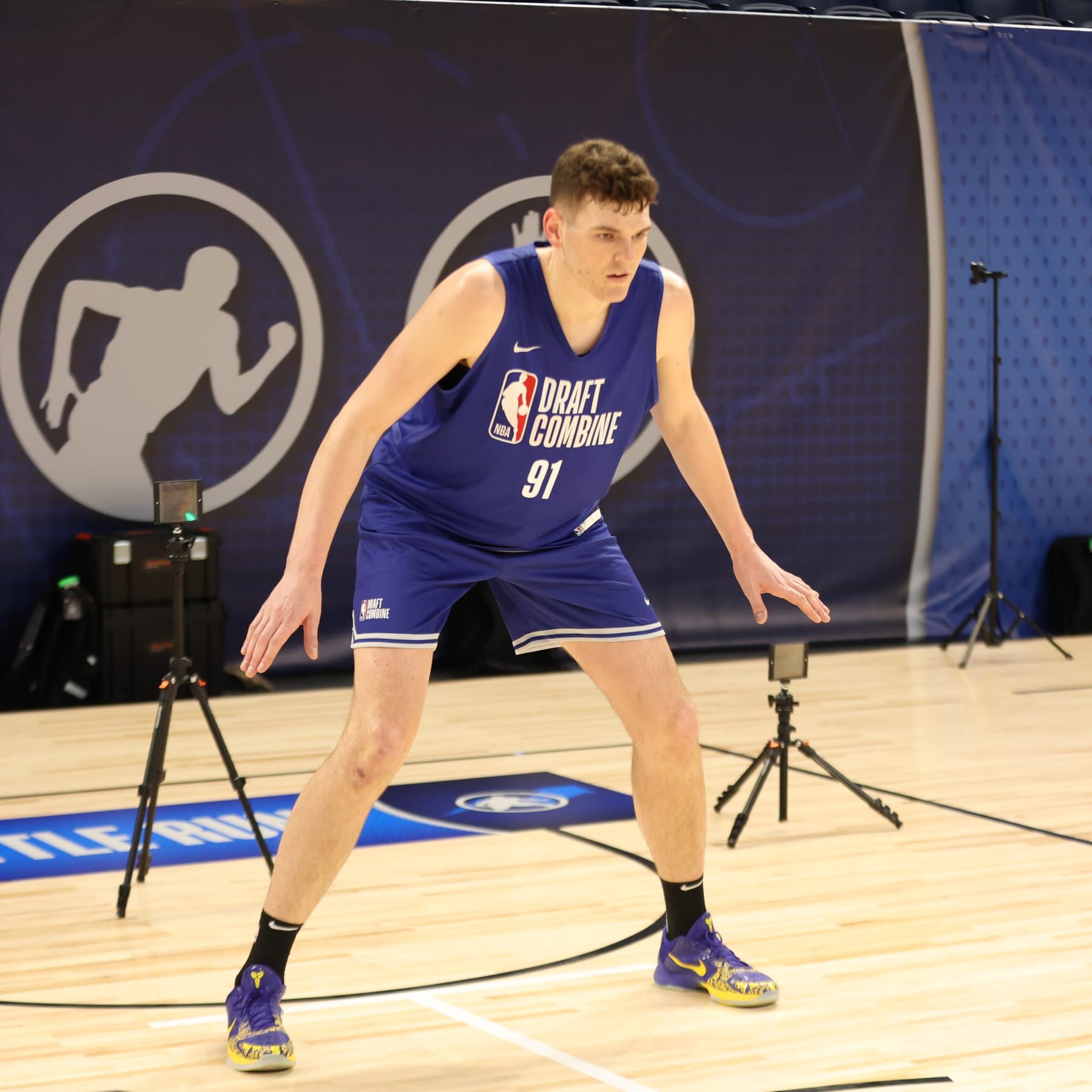 CHICAGO, IL - MAY 13: Donovan Clingan does the agility drill during the 2024 NBA Combine on May 13, 2024 at Wintrust Arena in Chicago, Illinois. NOTE TO USER: User expressly acknowledges and agrees that, by downloading and or using this photograph, User is consenting to the terms and conditions of the Getty Images License Agreement. Mandatory Copyright Notice: Copyright 2024 NBAE (Photo by Jeff Haynes/NBAE via Getty Images)