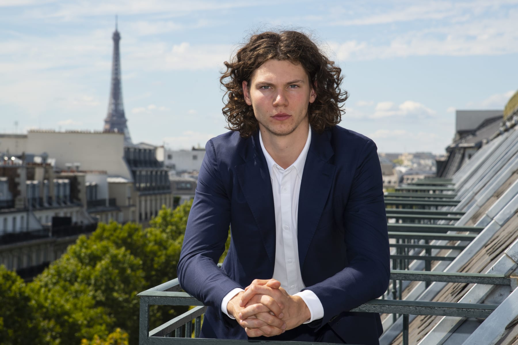 PARIS, FR - August 24:  Moritz Seider of the Detroit Red Wings poses for a portrait on the NHL Player Media Tour on August 24, 2022 in Paris, France. (Photo by Brian Babineau/NHLI via Getty Images)