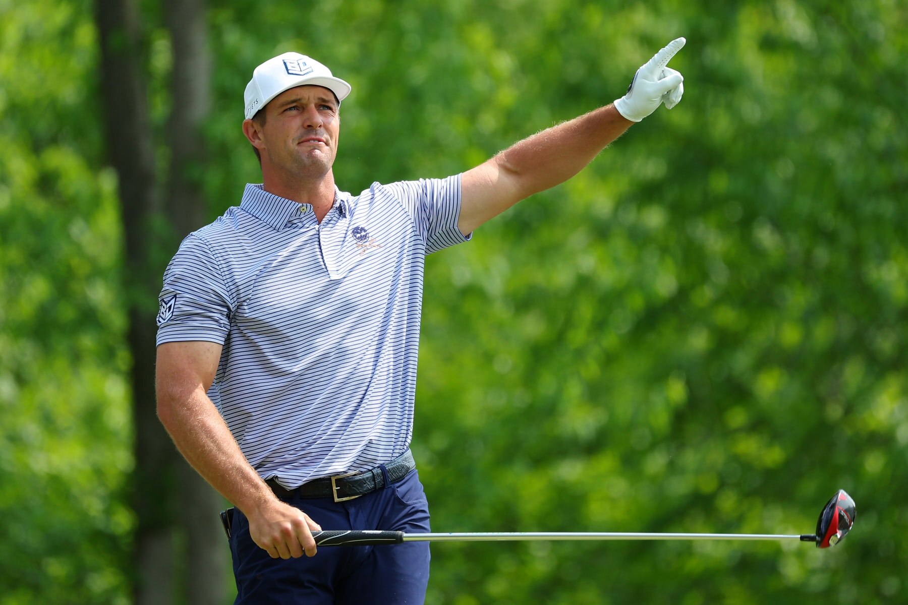ROCHESTER, NEW YORK - MAY 21: Bryson DeChambeau of the United States reacts to his shot from the fourth tee during the final round of the 2023 PGA Championship at Oak Hill Country Club on May 21, 2023 in Rochester, New York. (Photo by Kevin C. Cox/Getty Images)