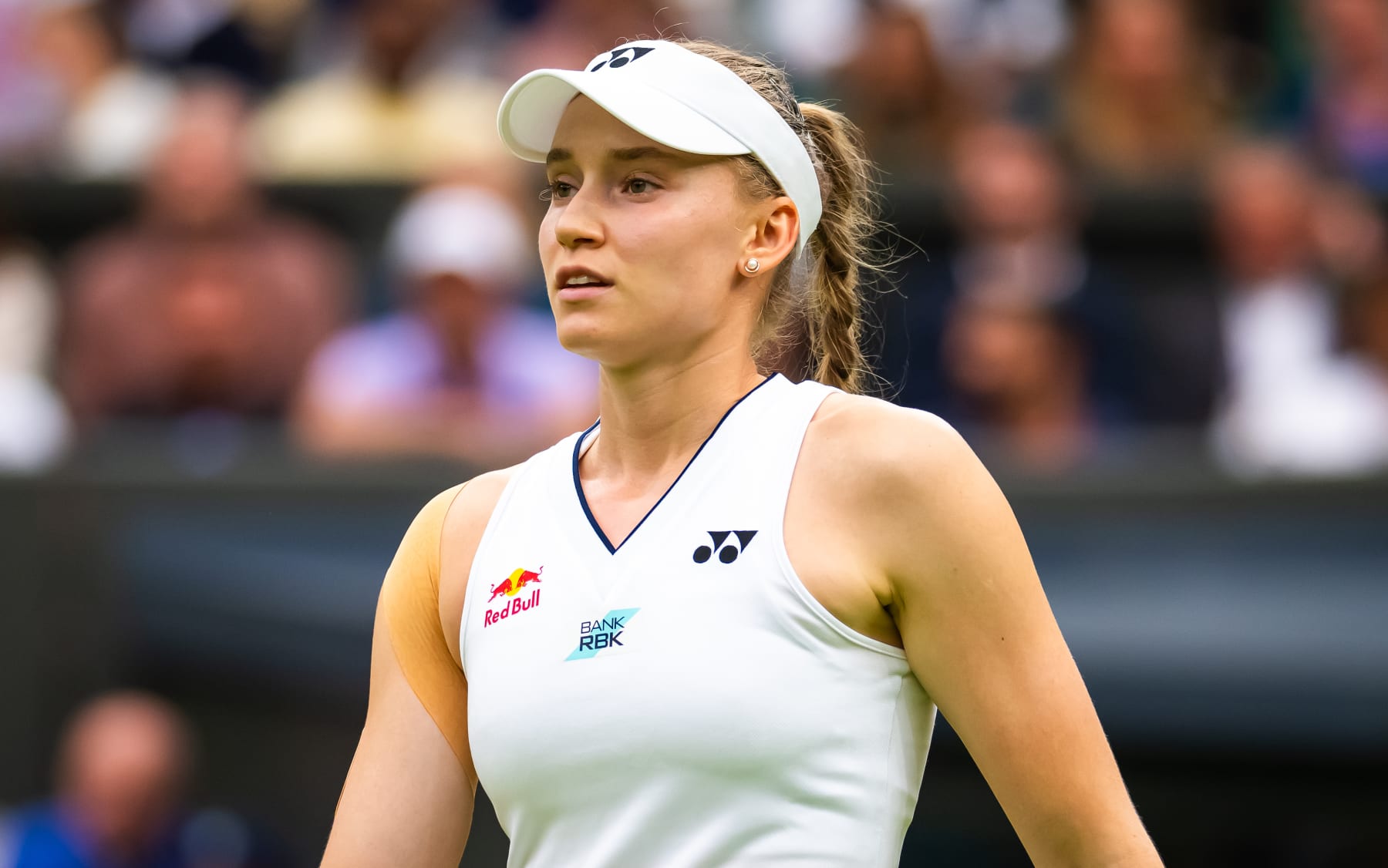 LONDON, ENGLAND - JULY 04: Elena Rybakina of Kazakhstan in action against Shelby Rogers of the United States in the first round during Day Two of The Championships Wimbledon 2023 at All England Lawn Tennis and Croquet Club on July 04, 2023 in London, England (Photo by Robert Prange/Getty Images)