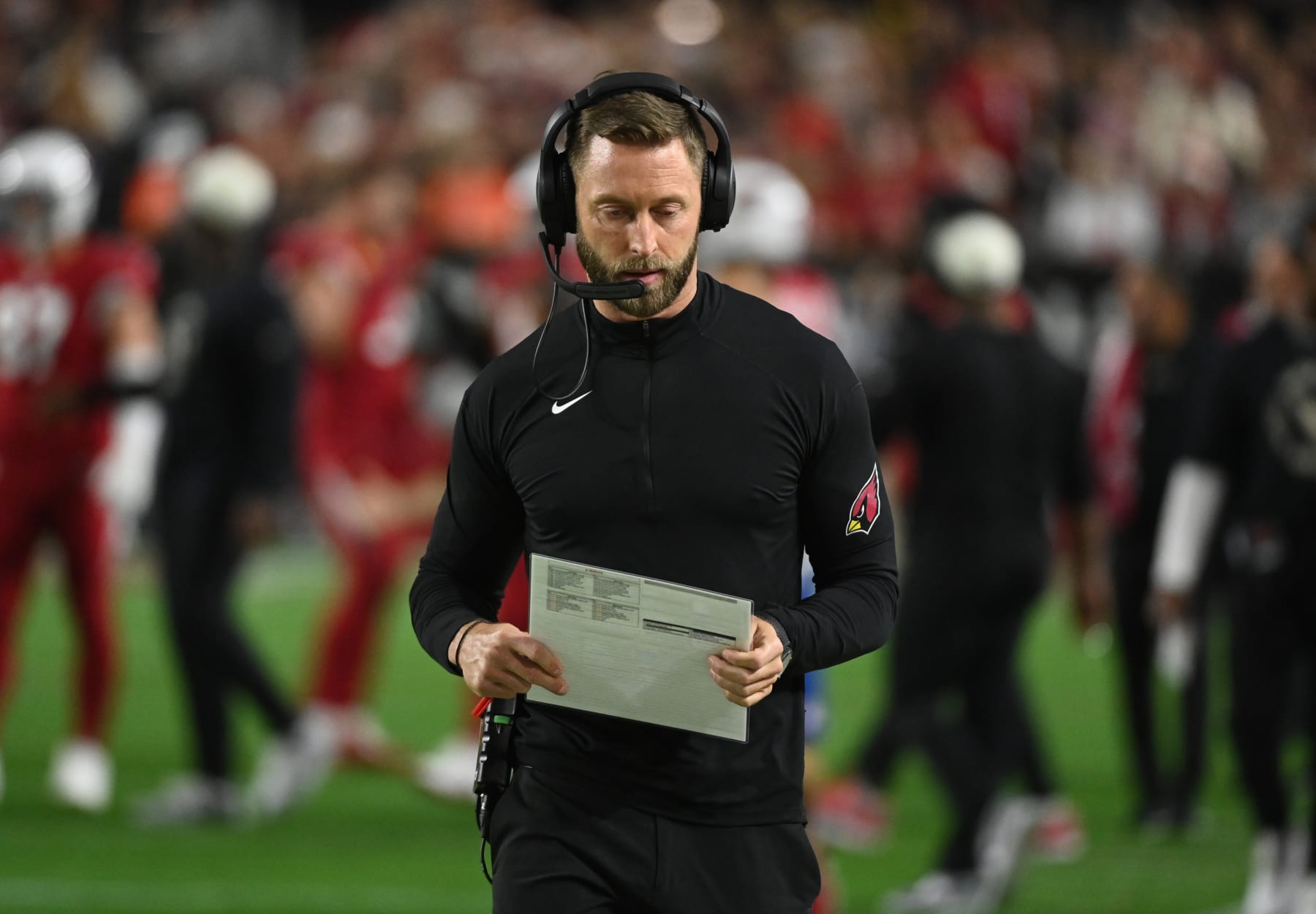 GLENDALE, ARIZONA - DECEMBER 25: Head coach Kliff Kingsbury of the Arizona Cardinals looks on from the sidelines against the Tampa Bay Buccaneers at State Farm Stadium on December 25, 2022 in Glendale, Arizona. (Photo by Norm Hall/Getty Images)