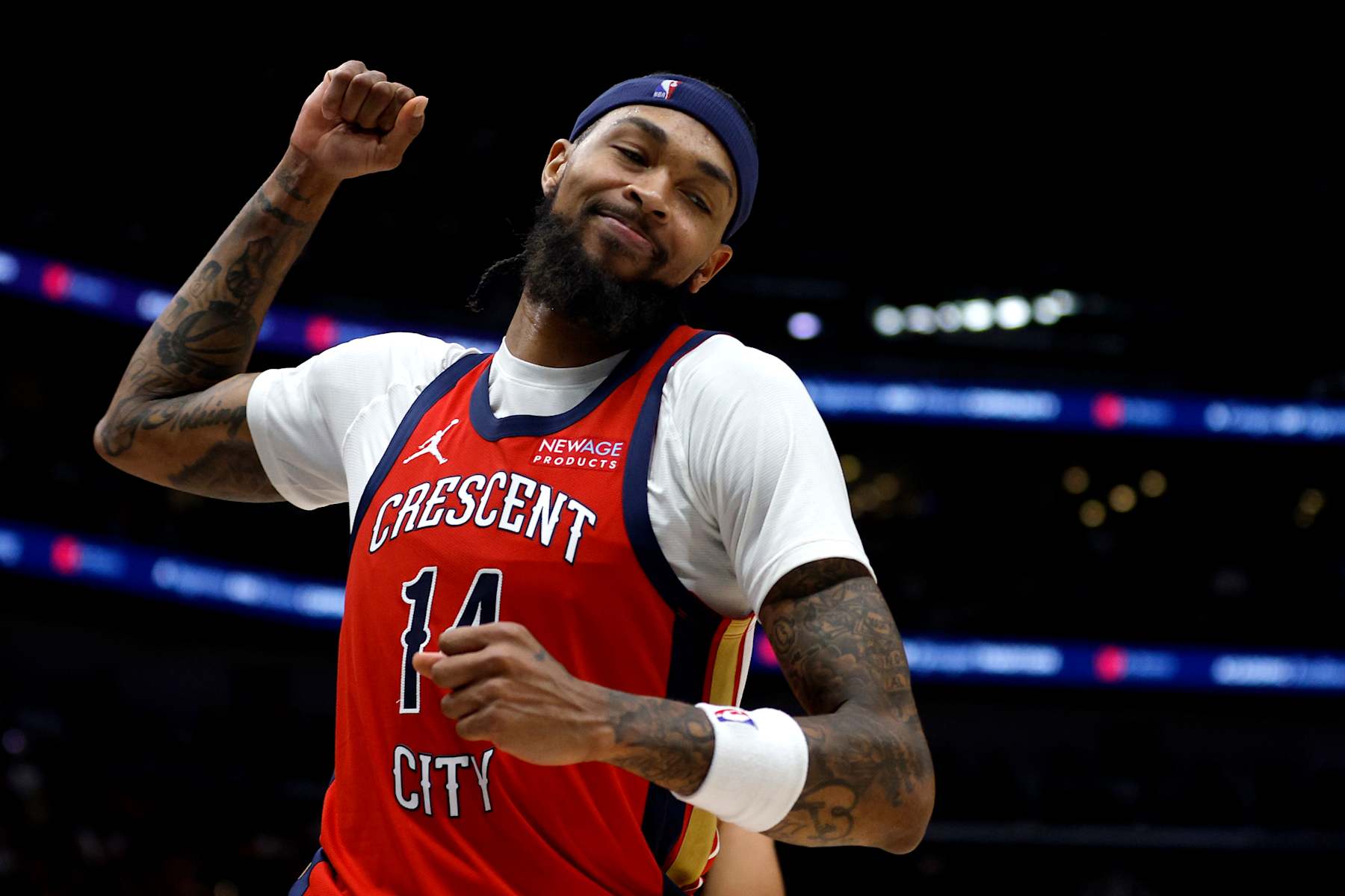 NEW ORLEANS, LOUISIANA - OCTOBER 23: Brandon Ingram #14 of the New Orleans Pelicans reacts to a call during the fourth quarter of an NBA game against the Chicago Bulls at Smoothie King Center on October 23, 2024 in New Orleans, Louisiana. NOTE TO USER: User expressly acknowledges and agrees that, by downloading and or using this photograph, User is consenting to the terms and conditions of the Getty Images License Agreement. (Photo by Sean Gardner/Getty Images)