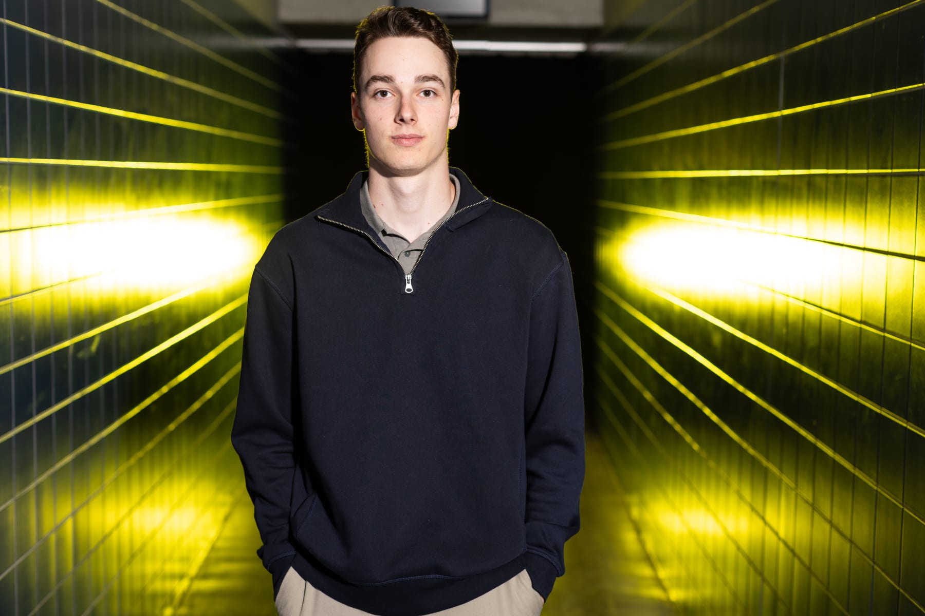 BUFFALO, NEW YORK - JUNE 05: Adam Jiricek poses for a portrait during the 2024 NHL Scouting Combine at the HarborCenter on June 05, 2024 in Buffalo, New York. (Photo by Chase Agnello-Dean/NHLI via Getty Images)