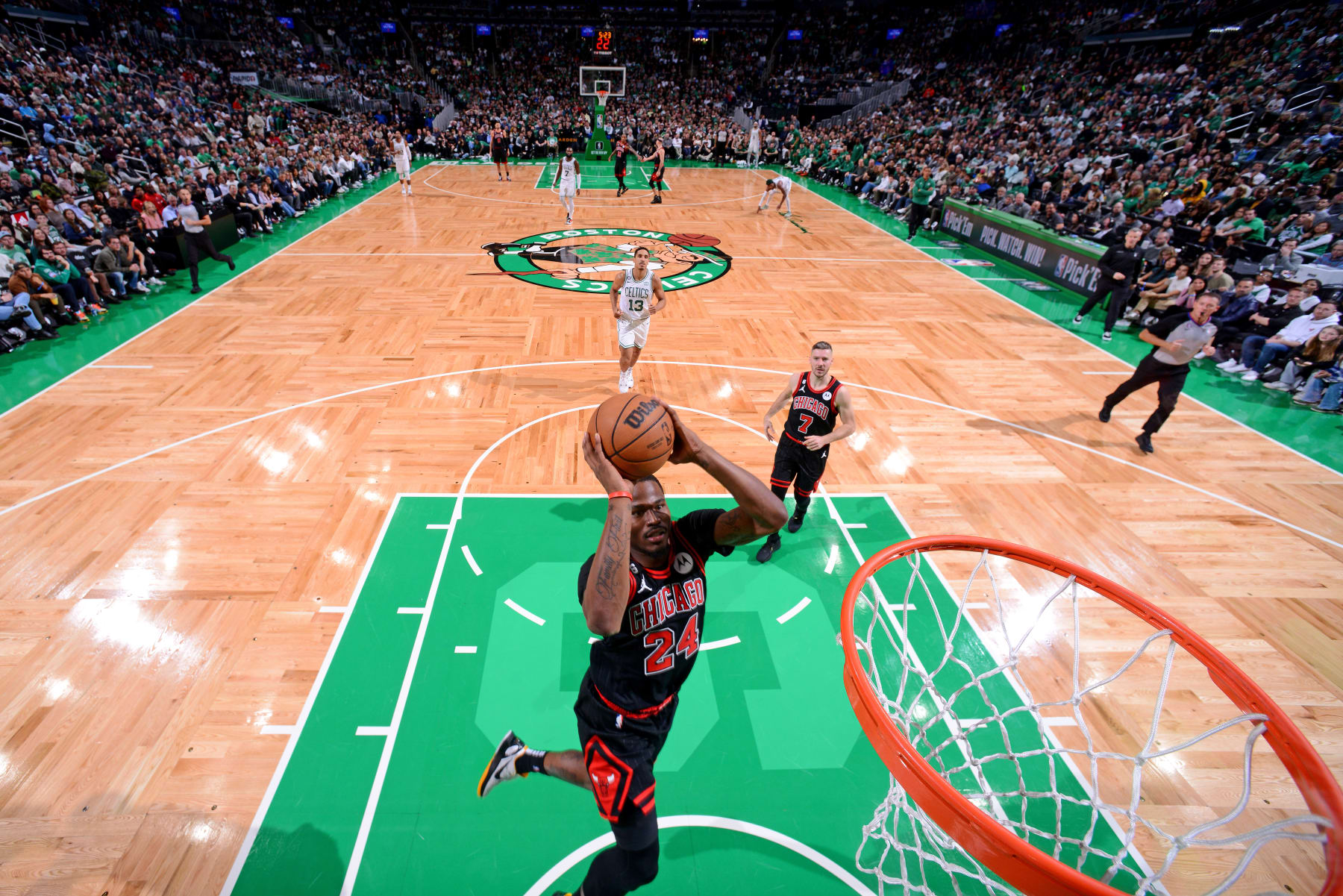 BOSTON, MA - NOVEMBER 4: Javonte Green #24 of the Chicago Bulls drives to the basket against the Boston Celtics on November 4 2022 at the TD Garden in Boston, Massachusetts.  NOTE TO USER: User expressly acknowledges and agrees that, by downloading and or using this photograph, User is consenting to the terms and conditions of the Getty Images License Agreement. Mandatory Copyright Notice: Copyright 2022 NBAE  (Photo by Brian Babineau/NBAE via Getty Images)