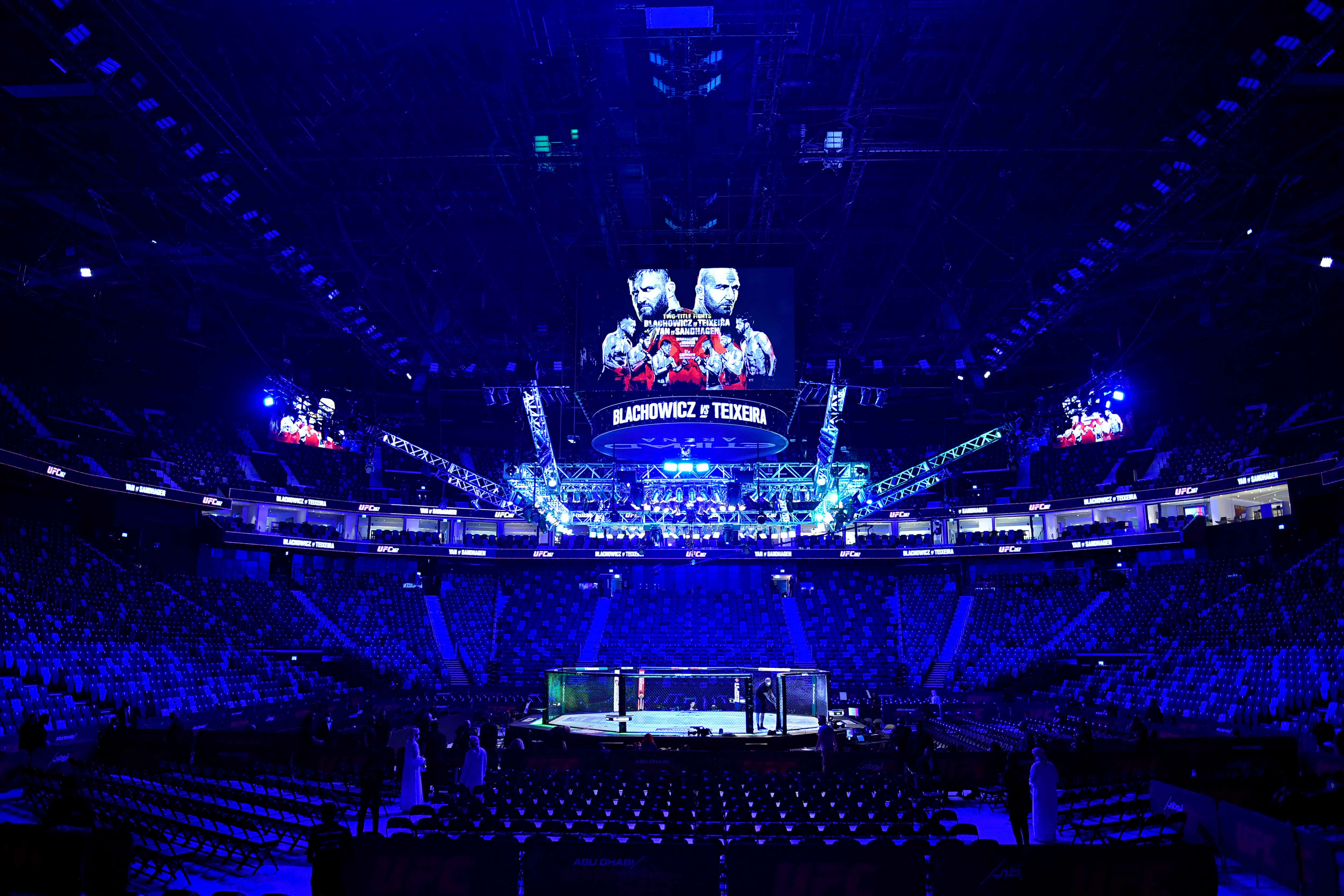 ABU DHABI, UNITED ARAB EMIRATES - OCTOBER 30: A general view of the Octagon prior to the UFC 267 event at Etihad Arena on October 30, 2021 in Yas Island, Abu Dhabi, United Arab Emirates. (Photo by Chris Unger/Zuffa LLC)