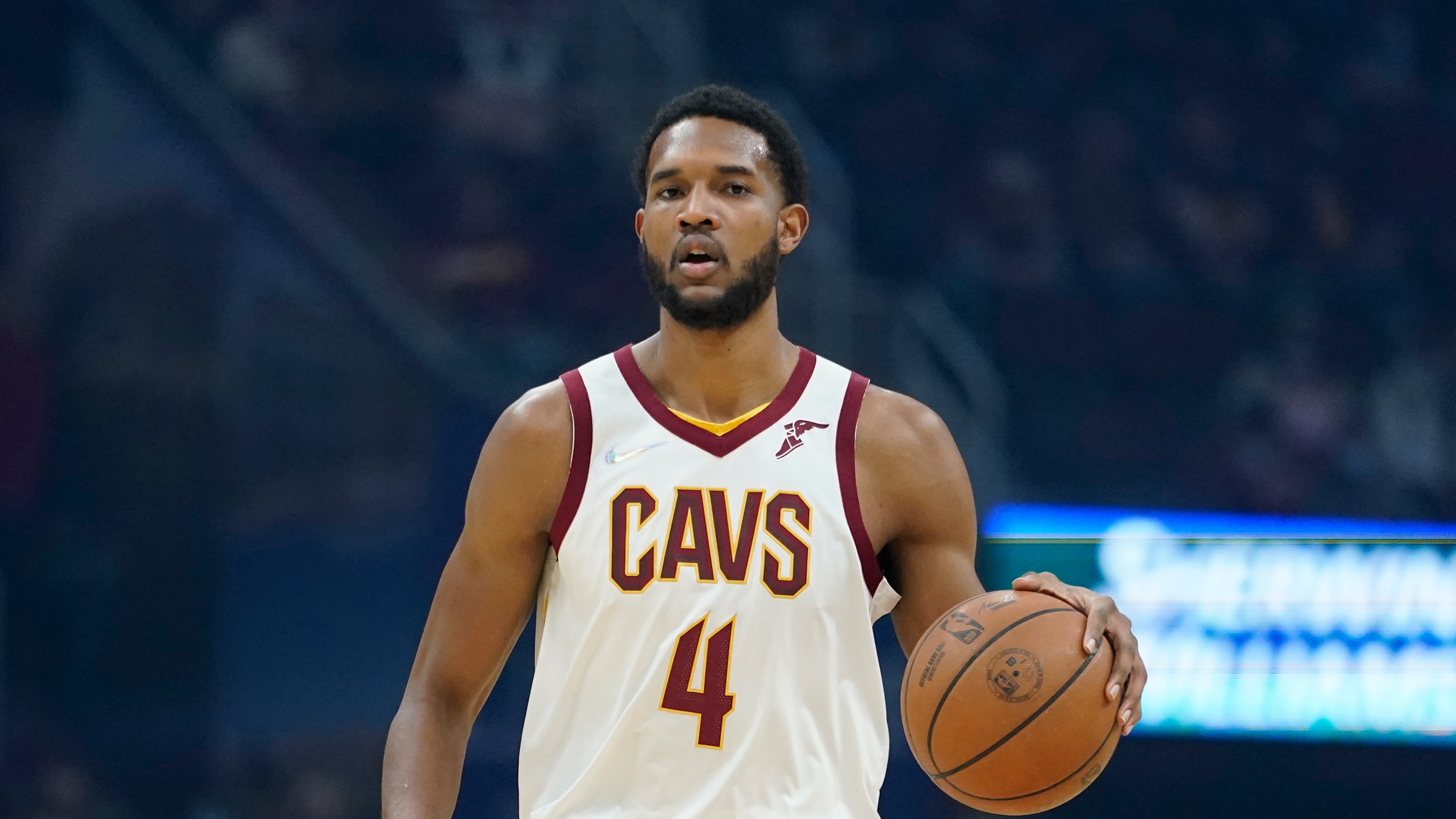 Cleveland Cavaliers' Evan Mobley drives against the New York Knicks in the first half of an NBA basketball game, Monday, Jan. 24, 2022, in Cleveland. (AP Photo/Tony Dejak)