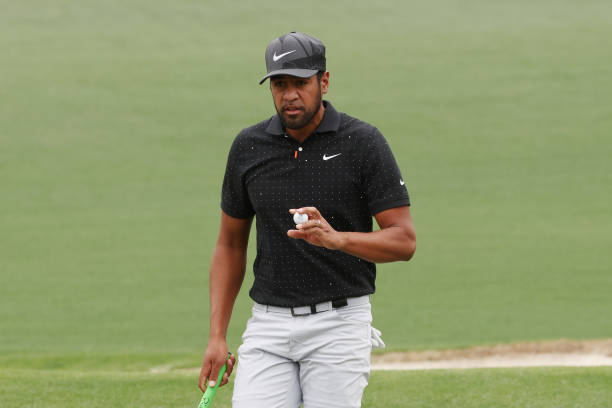 AUGUSTA, GEORGIA - APRIL 10: Tony Finau of the United States reacts on the second green during the third round of the Masters at Augusta National Golf Club on April 10, 2021 in Augusta, Georgia. (Photo by Kevin C. Cox/Getty Images)