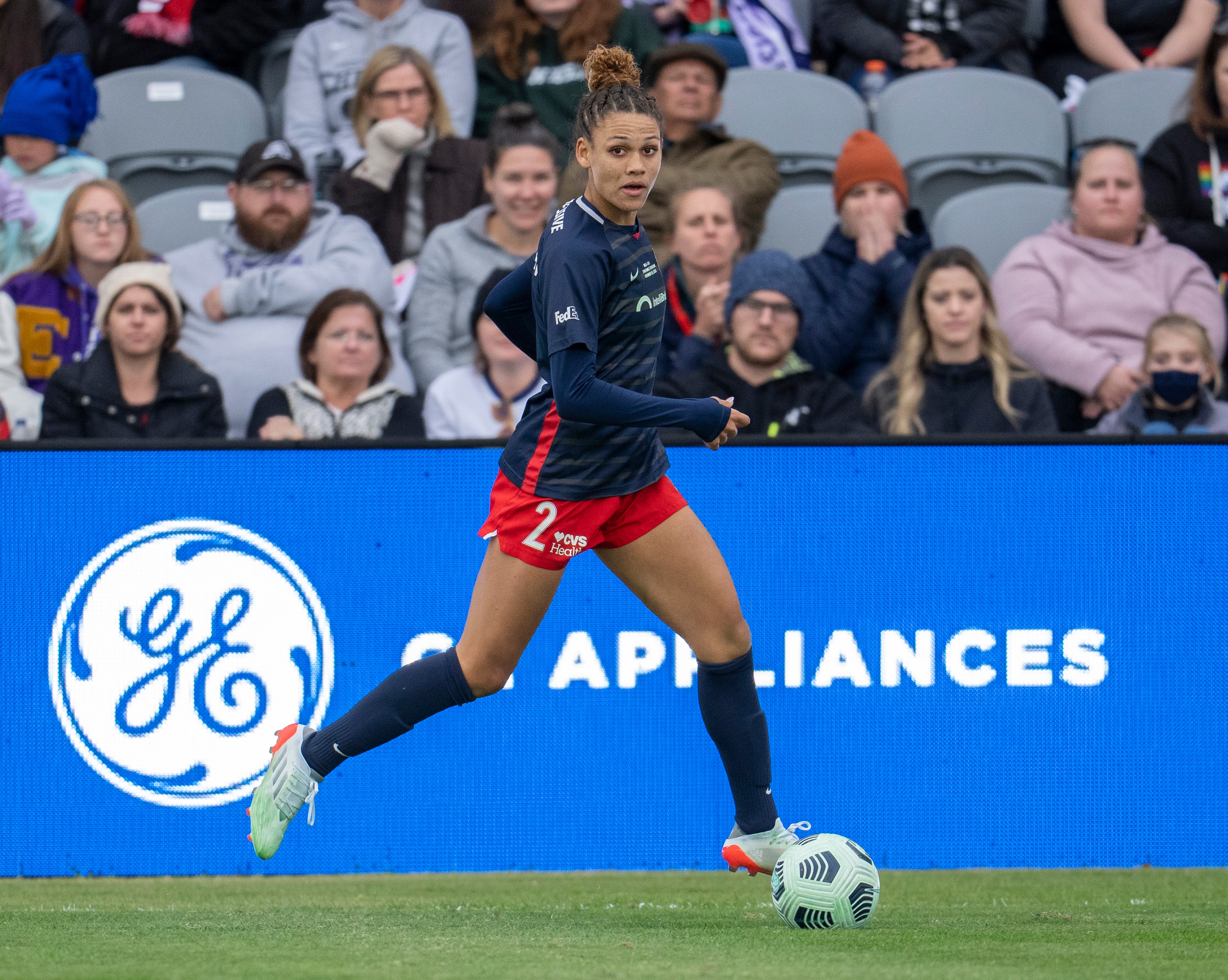 LOUISVILLE, KY - NOVEMBER 20: Trinity Rodman #2 of the Washington Spirit dribbles during a game between Chicago Red Stars and Washington Spirit at Lynn Family Stadium on November 20, 2021 in Louisville, Kentucky. (Photo by Brad Smith/ISI Photos/Getty Images)