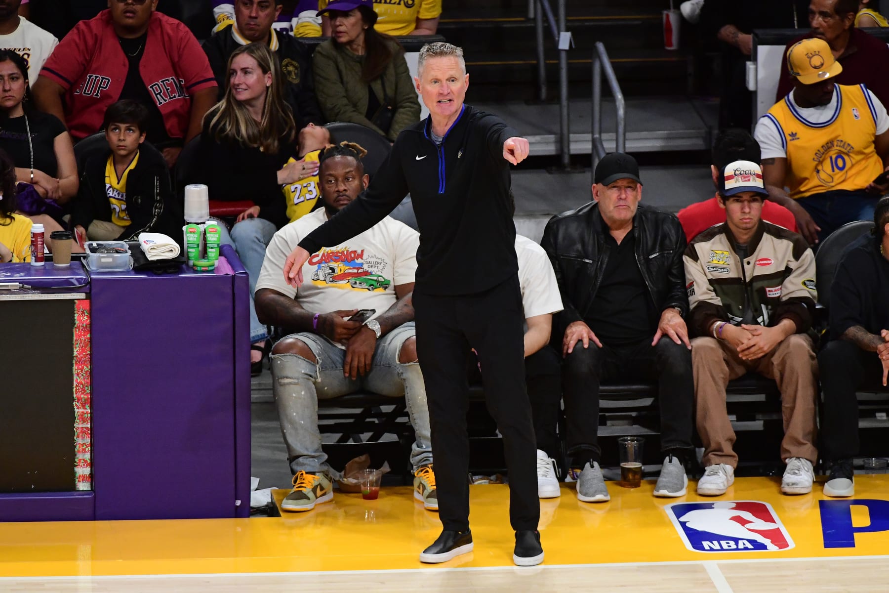 LOS ANGELES, CA - MAY 6:  Head Coach Steve Kerr of the Golden State Warriors looks on during the game during Game Three of the Western Conference Semi-Finals of the 2023 NBA Playoffs on May 6, 2023 at Crypto.Com Arena in Los Angeles, California. NOTE TO USER: User expressly acknowledges and agrees that, by downloading and/or using this Photograph, user is consenting to the terms and conditions of the Getty Images License Agreement. Mandatory Copyright Notice: Copyright 2023 NBAE (Photo by Adam Pantozzi/NBAE via Getty Images)