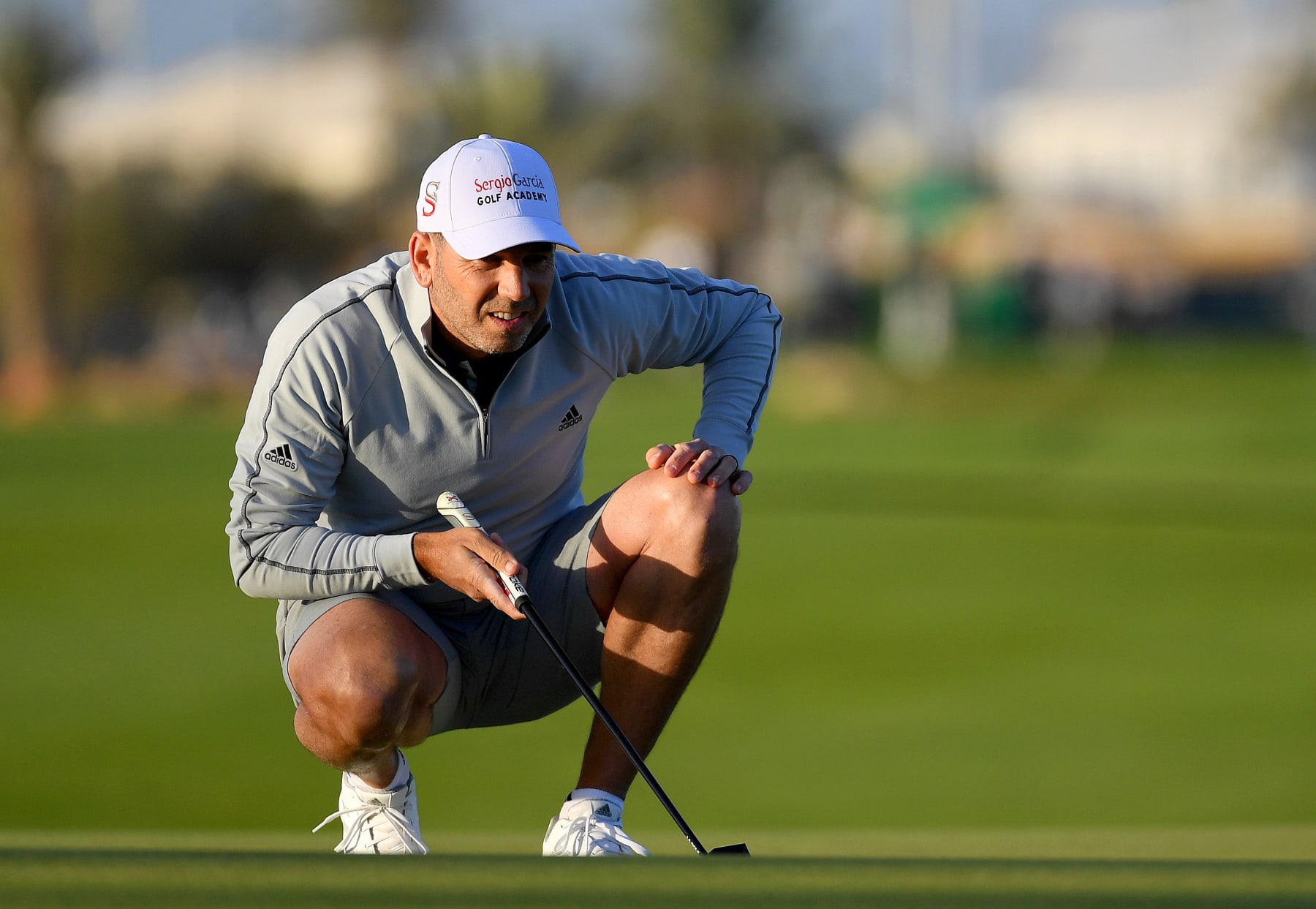 AL MUROOJ, SAUDI ARABIA - FEBRUARY 02: Sergio Garcia of Spain lines up a putt on the 10th hole during Day One of the PIF Saudi International at Royal Greens Golf & Country Club on February 02, 2023 in Al Murooj, Saudi Arabia. (Photo by Tom Dulat/Getty Images)