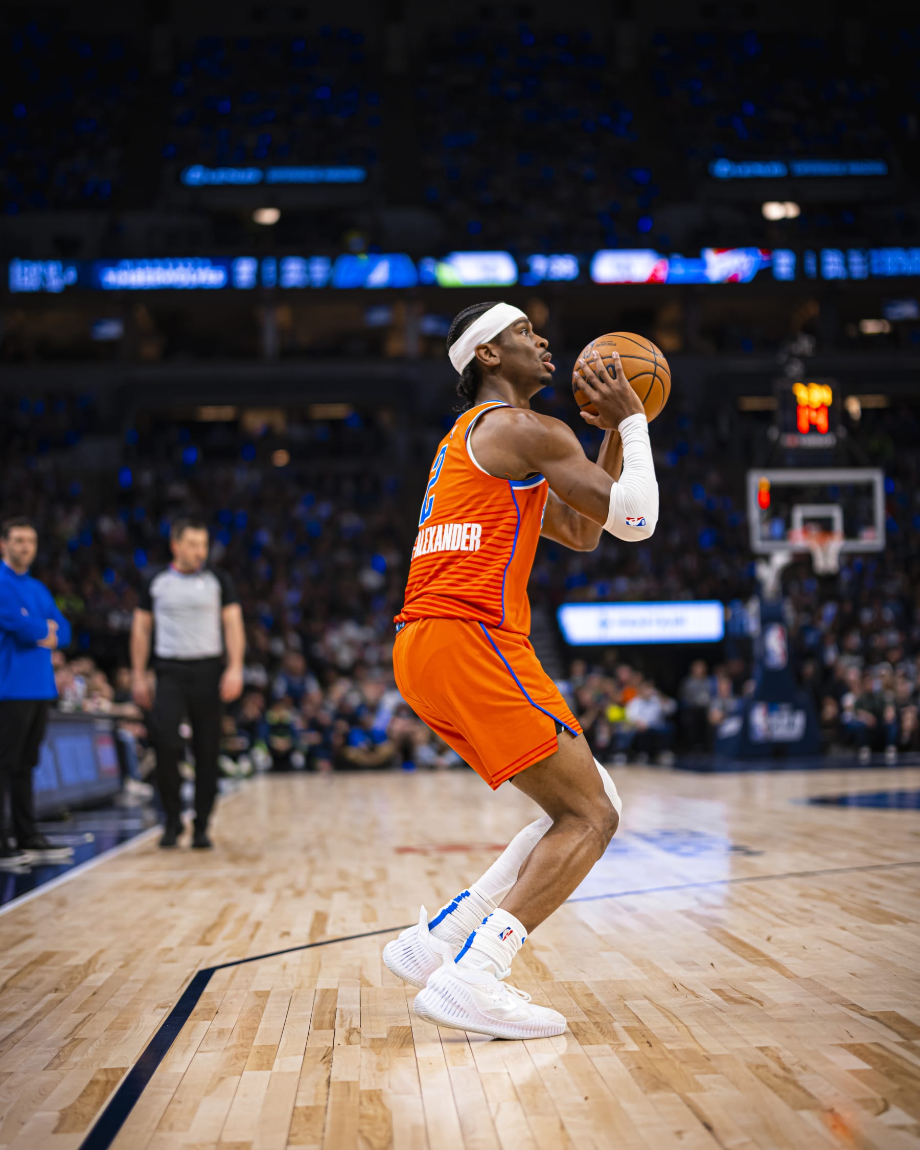 NEW ORLEANS, LA - APRIL 12: Shai Gilgeous-Alexander #2 of the Oklahoma City Thunder shoots the ball during the game against the Minnesota Timberwolves during the 2023 Play-In Tournament on April 12, 2023 at the Smoothie King Center in New Orleans, Louisiana. NOTE TO USER: User expressly acknowledges and agrees that, by downloading and or using this Photograph, user is consenting to the terms and conditions of the Getty Images License Agreement. Mandatory Copyright Notice: Copyright 2023 NBAE (Photo by Zach Beeker/NBAE via Getty Images)
