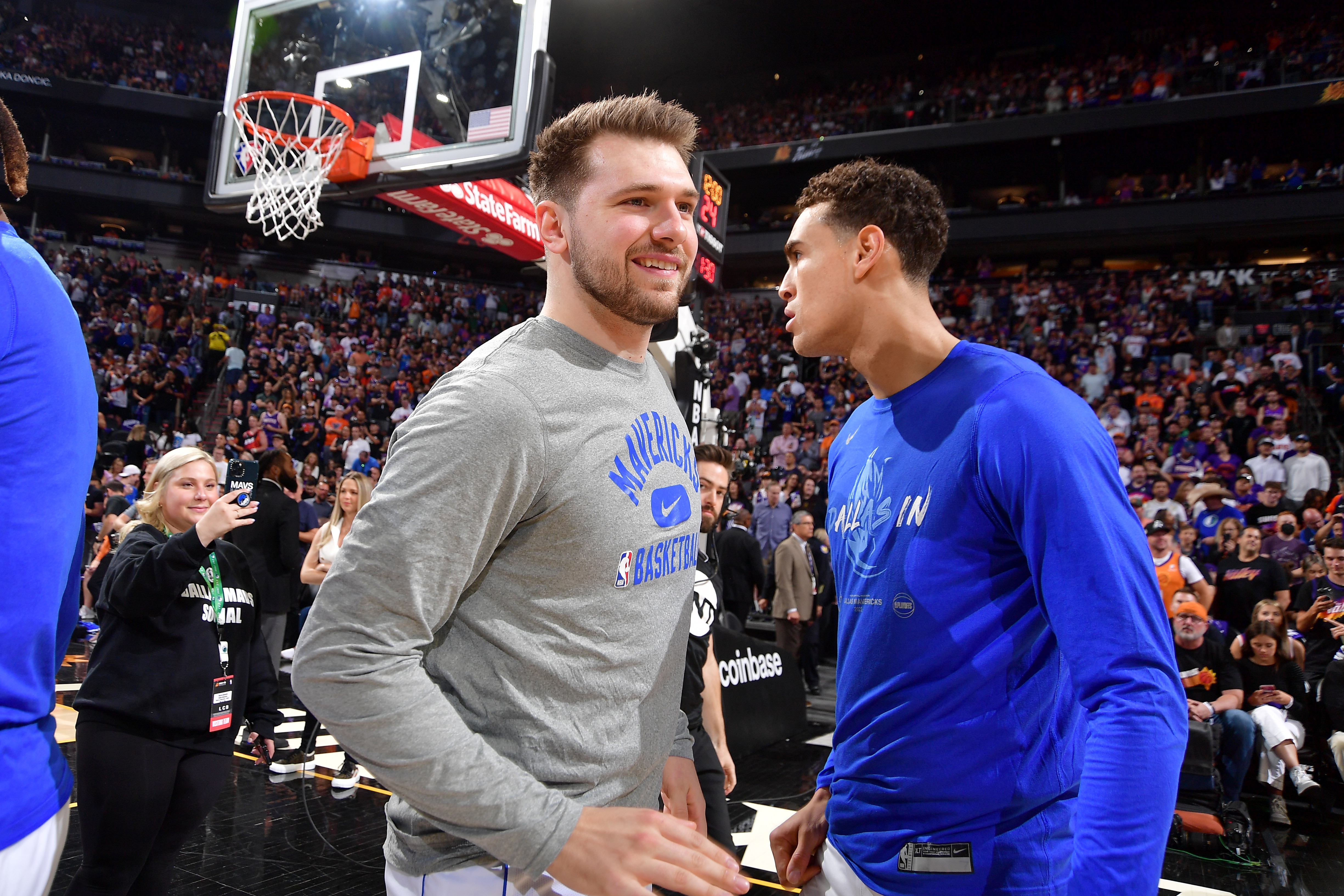 PHOENIX, AZ - MAY 15: Luka Doncic #77 of the Dallas Mavericks walks on to the court before the game against the Phoenix Suns during Game 7 of the 2022 NBA Playoffs Western Conference Semifinals on May 15, 2022 at Footprint Center in Phoenix, Arizona. NOTE TO USER: User expressly acknowledges and agrees that, by downloading and or using this photograph, user is consenting to the terms and conditions of the Getty Images License Agreement. Mandatory Copyright Notice: Copyright 2022 NBAE (Photo by Michael Gonzales/NBAE via Getty Images)