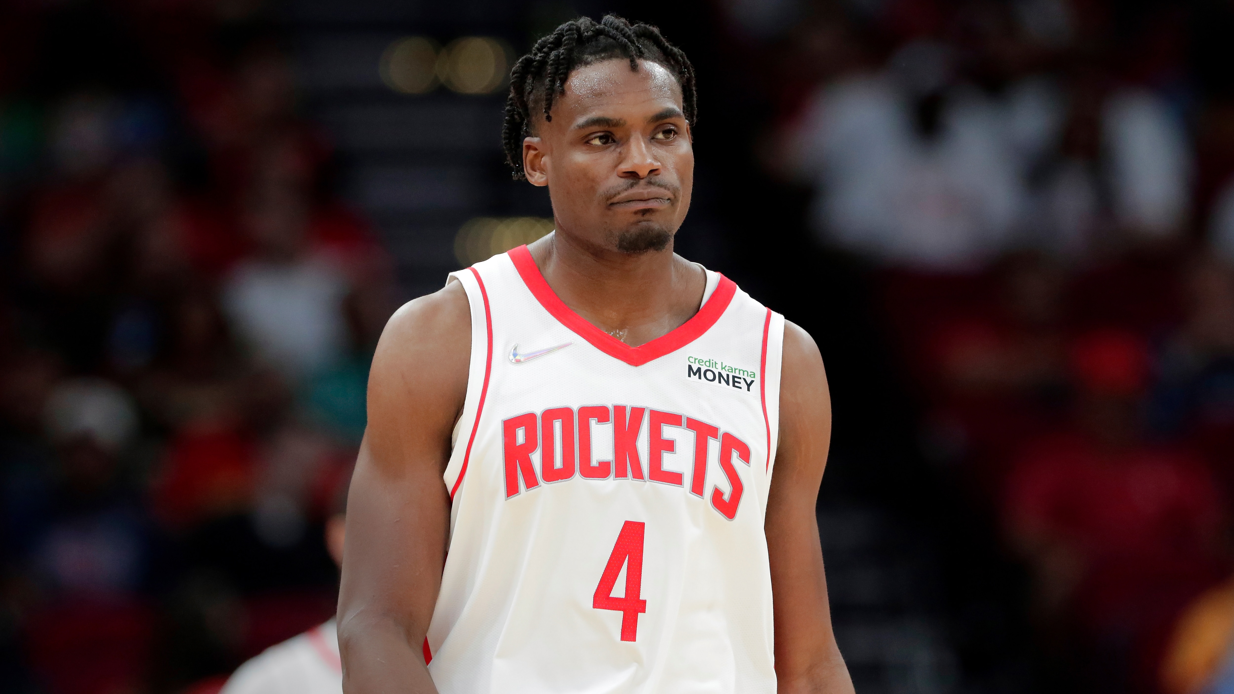 Houston Rockets forward Danuel House Jr. (4) during the first half of an NBA basketball game against the New Orleans Pelicans Sunday, Dec. 5, 2021, in Houston. (AP Photo/Michael Wyke)