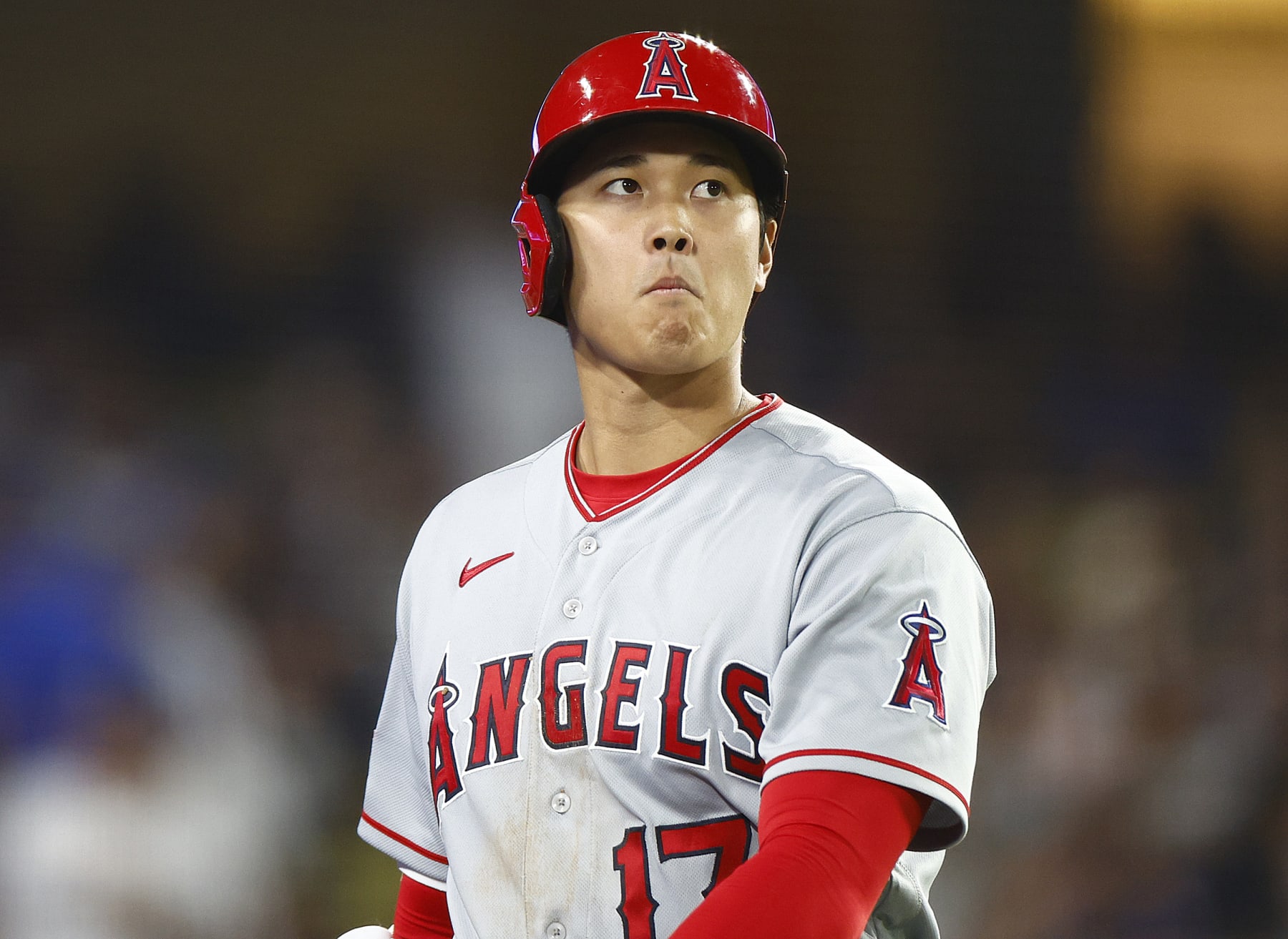 LOS ANGELES, CALIFORNIA - JULY 07:  Shohei Ohtani #17 of the Los Angeles Angels at Dodger Stadium on July 07, 2023 in Los Angeles, California. (Photo by Ronald Martinez/Getty Images)