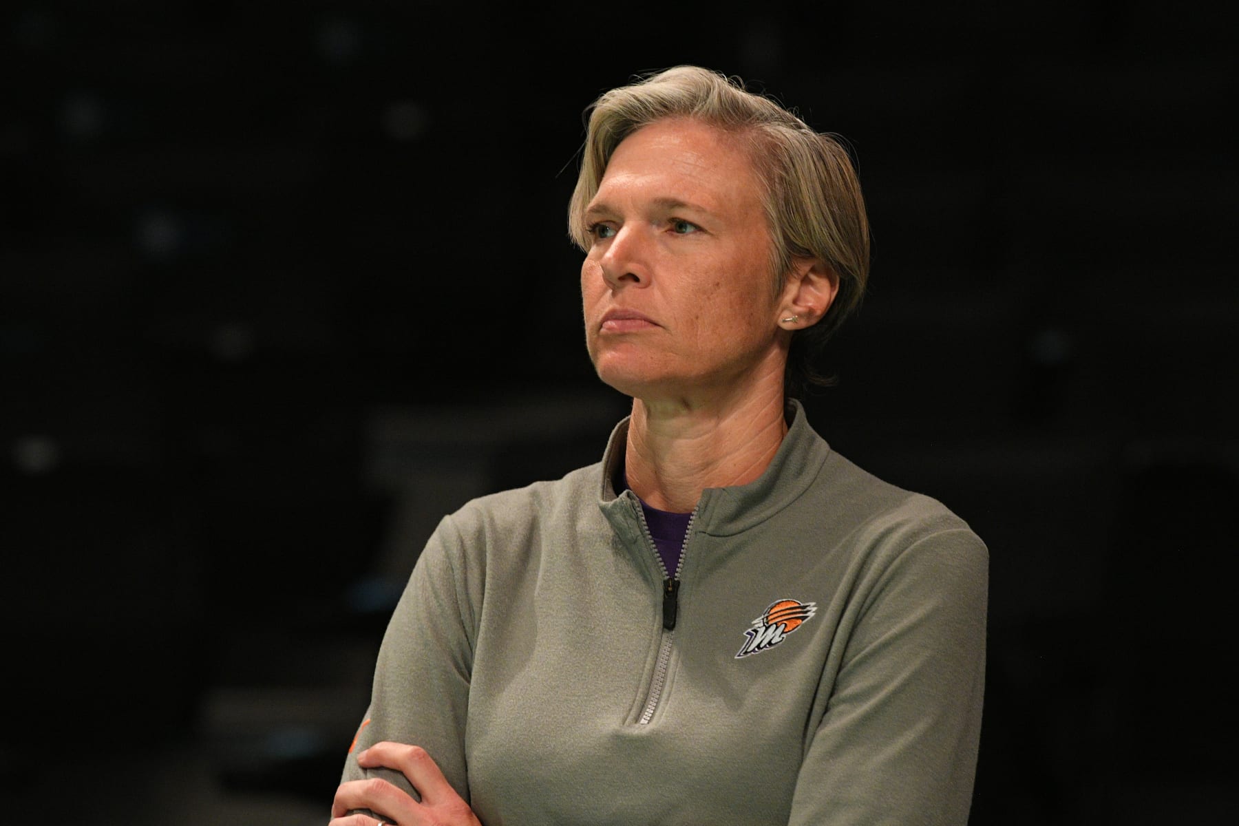 BROOKLYN, NY - JUNE 18: Phoenix Mercury head coach Vanessa Nygaard observes shootaround before a WNBA game between the Phoenix Mercury and the New York Liberty on June 18, 2023 at Barclays Center in Brooklyn, NY. (Photo by Erica Denhoff/Icon Sportswire via Getty Images)