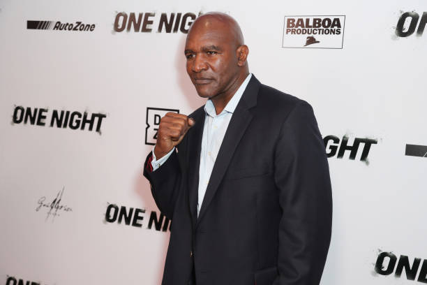 BEVERLY HILLS, CALIFORNIA - NOVEMBER 21: Evander Holyfield attends Premiere Of "One Night: Joshua Vs. Ruiz" at Writers Guild Theater on November 21, 2019 in Beverly Hills, California. (Photo by Leon Bennett/Getty Images)