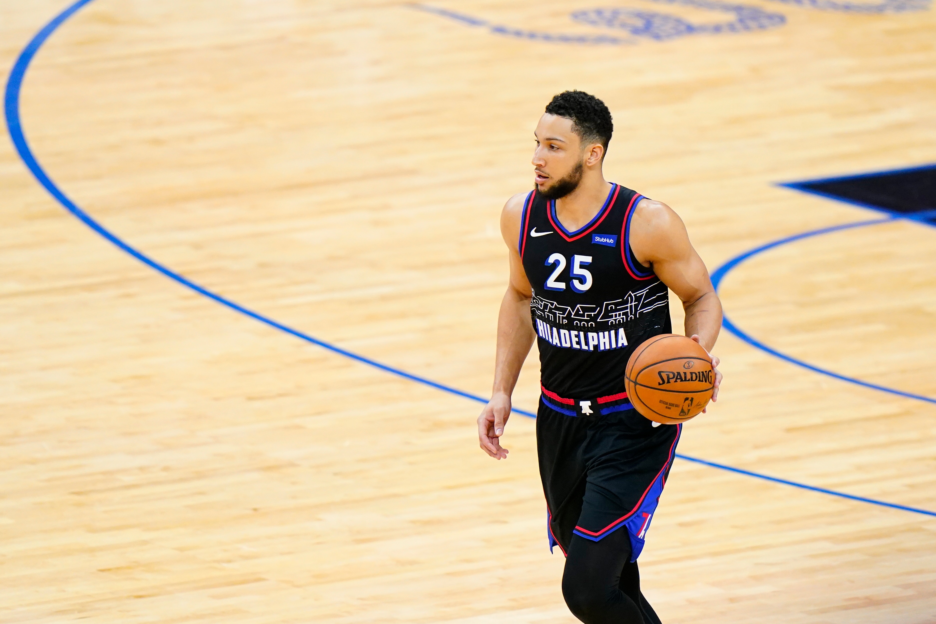 Philadelphia 76ers' Ben Simmons plays during Game 2 in a first-round NBA basketball playoff series against the Washington Wizards, Wednesday, May 26, 2021, in Philadelphia. (AP Photo/Matt Slocum)