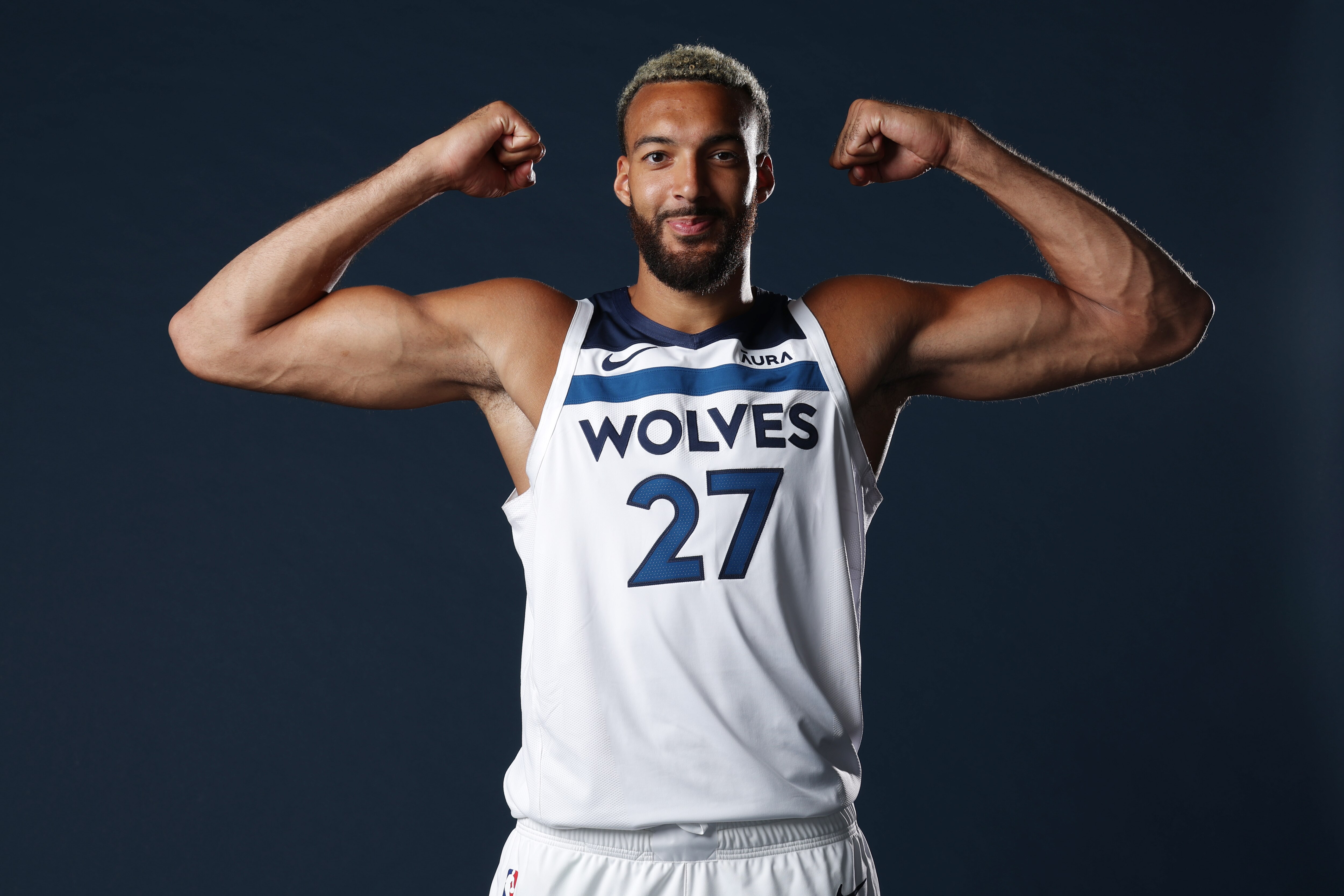 MINNEAPOLIS, MN - JULY 6: Rudy Gobert of the Minnesota Timberwolves poses for a portrait on July 6, 2022 at Target Center in Minneapolis, Minnesota. NOTE TO USER: User expressly acknowledges and agrees that, by downloading and or using this Photograph, user is consenting to the terms and conditions of the Getty Images License Agreement. Mandatory Copyright Notice: Copyright 2022 NBAE (Photo by David Sherman/NBAE via Getty Images) MINNEAPOLIS, MN - JULY 6: Rudy Gobert of the Minnesota Timberwolves poses for a portrait on July 6, 2022 at Target Center in Minneapolis, Minnesota. NOTE TO USER: User expressly acknowledges and agrees that, by downloading and or using this Photograph, user is consenting to the terms and conditions of the Getty Images License Agreement. Mandatory Copyright Notice: Copyright 2022 NBAE (Photo by David Sherman/NBAE via Getty Images)