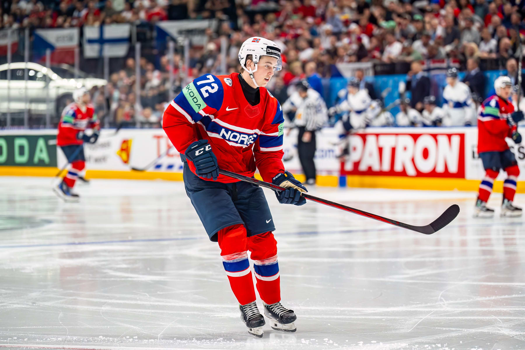 PRAGUE, CZECH REPUBLIC - MAY 13: Stian Solberg Hansen of Norway during the 2024 IIHF Ice Hockey World Championship Czechia match between Norway and Finland on May 13, 2024 in Prague, Czech Republic. (Photo by Pasi Suokko/Apollo Photo/DeFodi Images via Getty Images)