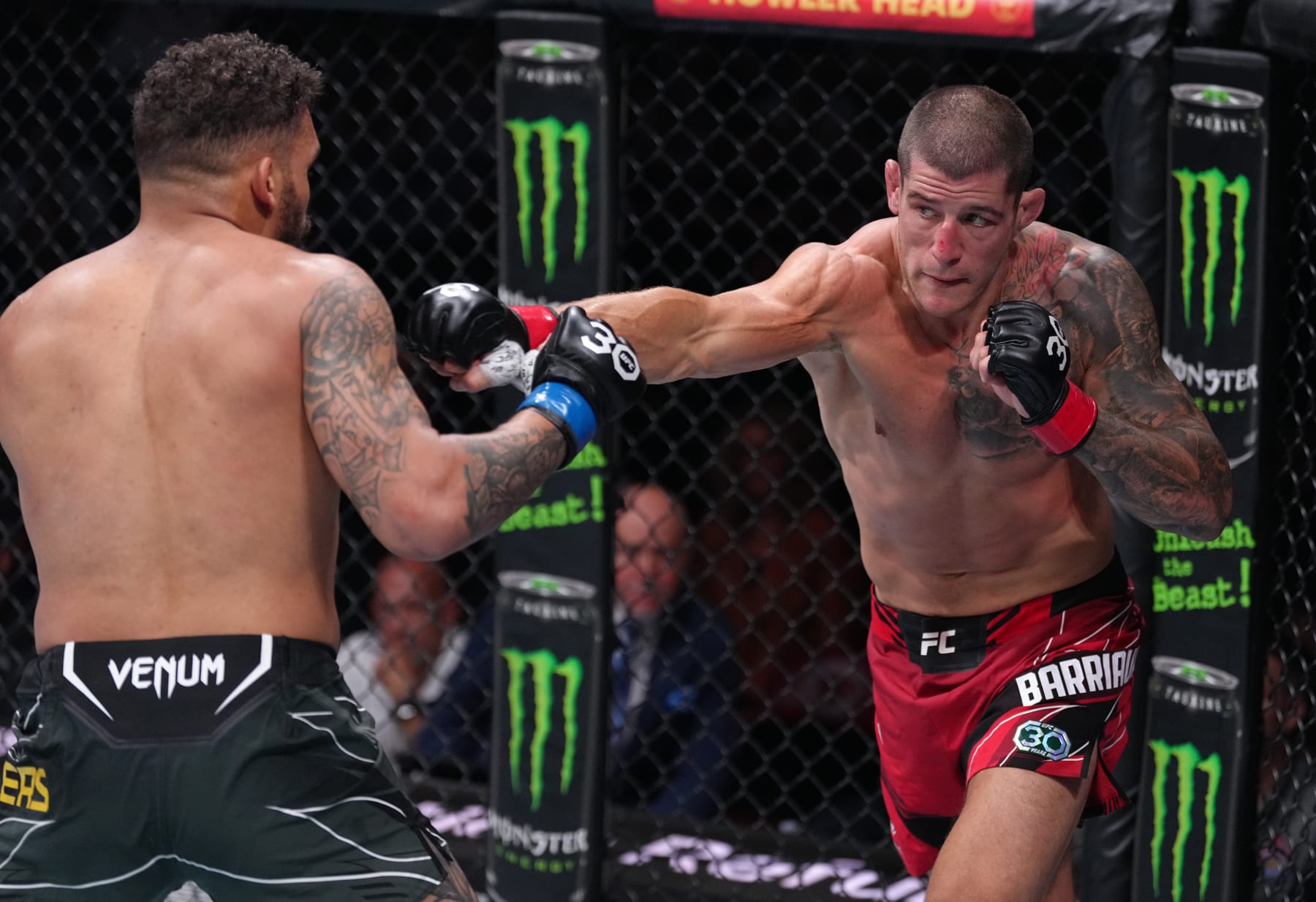 VANCOUVER, BRITISH COLUMBIA - JUNE 10:  (R-L) Marc-Andre Barriault of Canada punches Eryk Anders in their middleweight fight during the UFC 289 event at Rogers Arena on June 10, 2023 in Vancouver, Canada. (Photo by Jeff Bottari/Zuffa LLC)