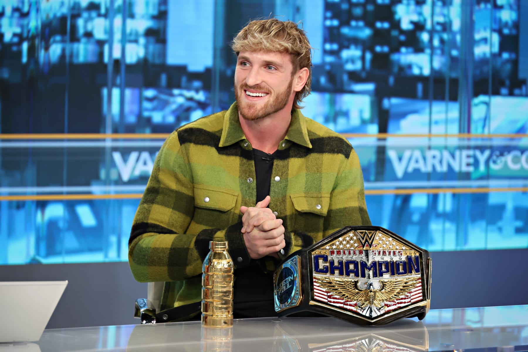 NEW YORK, NEW YORK - NOVEMBER 10: Logan Paul visits "Varney & Co." at Fox Business Network Studios on November 10, 2023 in New York City. (Photo by Cindy Ord/Getty Images)