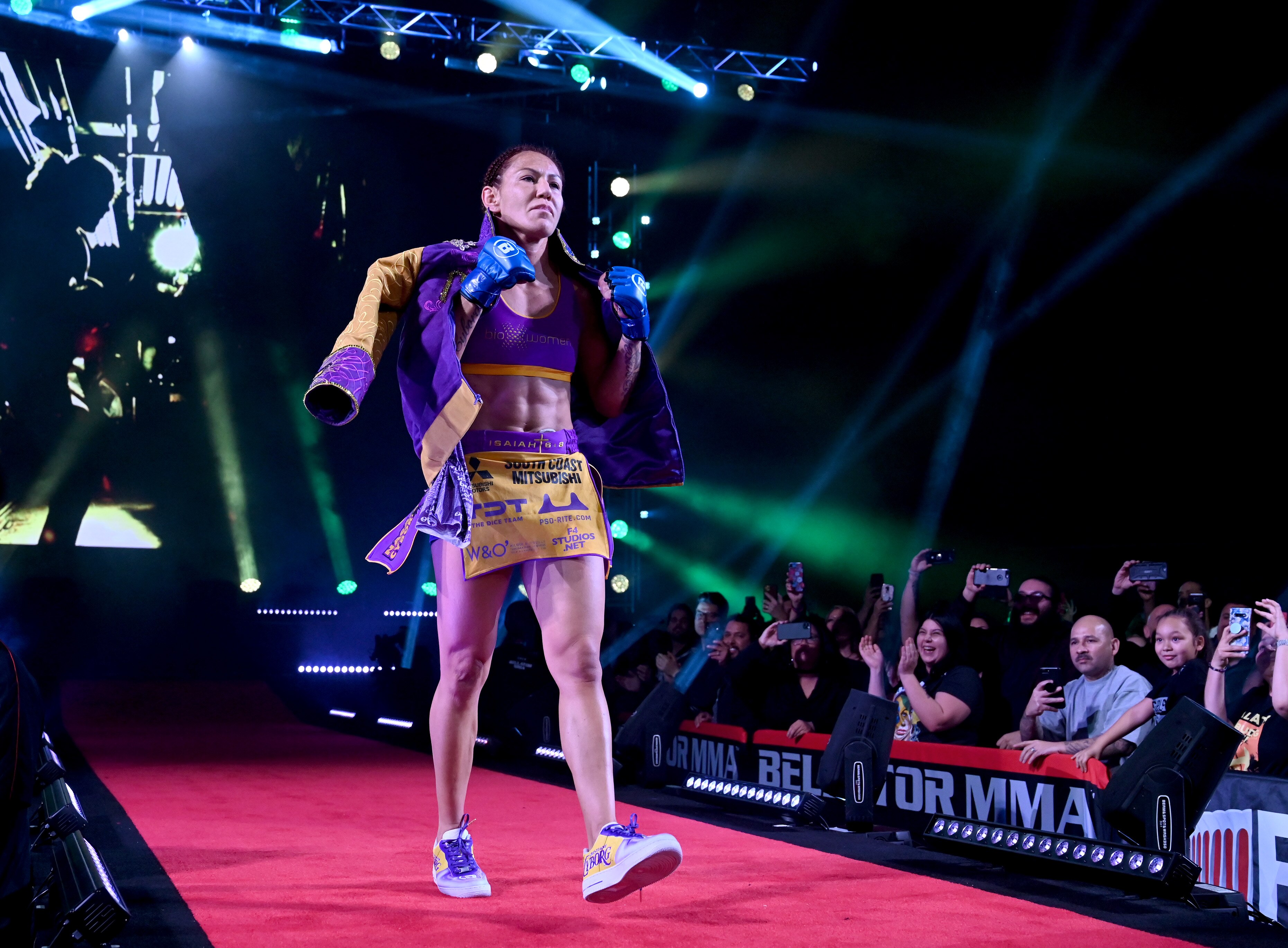 INGLEWOOD, CA - JANUARY 25:  Cris Cyborg enters the arena for her featherweight world title fight against Julia Budd at The Forum on January 25, 2020 in Inglewood, California. Cyborg won by TKO in the 4th round. (Photo by Jayne Kamin-Oncea/Getty Images)
