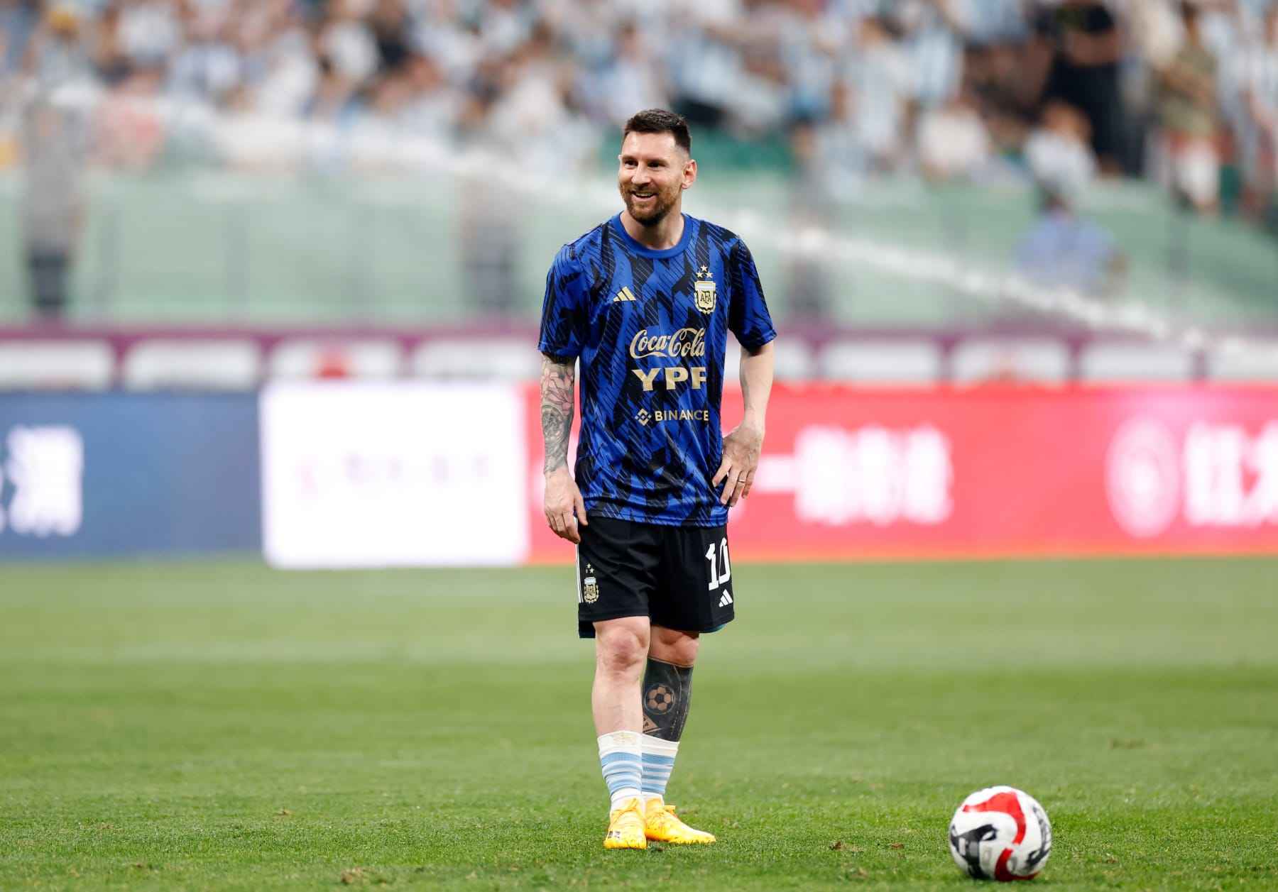Lionel Messi of Argentina warms up ahead of an international football invitational between Argentina and Australia in Beijing, capital of China, June 15, 2023. (Photo by Zhang Chen/Xinhua via Getty Images)