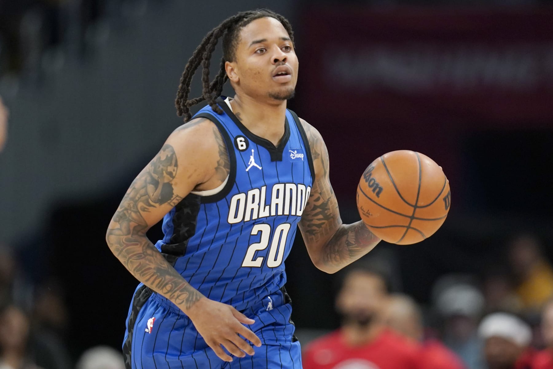 WASHINGTON, DC - MARCH 31: Markelle Fultz #20 of the Orlando Magic dribbles against the Washington Wizards at Capital One Arena on March 31, 2023 in Washington, DC. NOTE TO USER: User expressly acknowledges and agrees that, by downloading and or using this photograph, User is consenting to the terms and conditions of the Getty Images License Agreement. (Photo by Jess Rapfogel/Getty Images)
