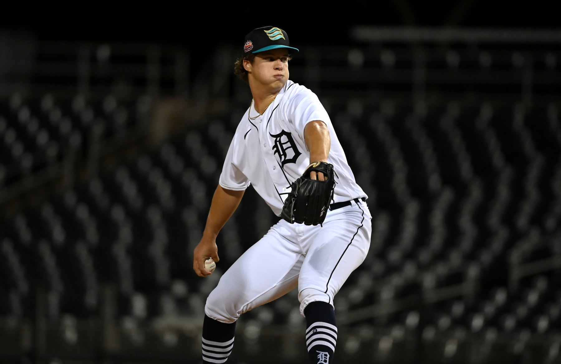 GOODYEAR, AZ - OCTOBER 14: Jackson Jobe #33 of the Salt River Rafters pitches during the game between the Glendale Desert Dogs and the Salt River Rafters at Goodyear Ballpark on Saturday, October 14, 2023 in Goodyear, Arizona. (Photo by Norm Hall/MLB Photos via Getty Images)