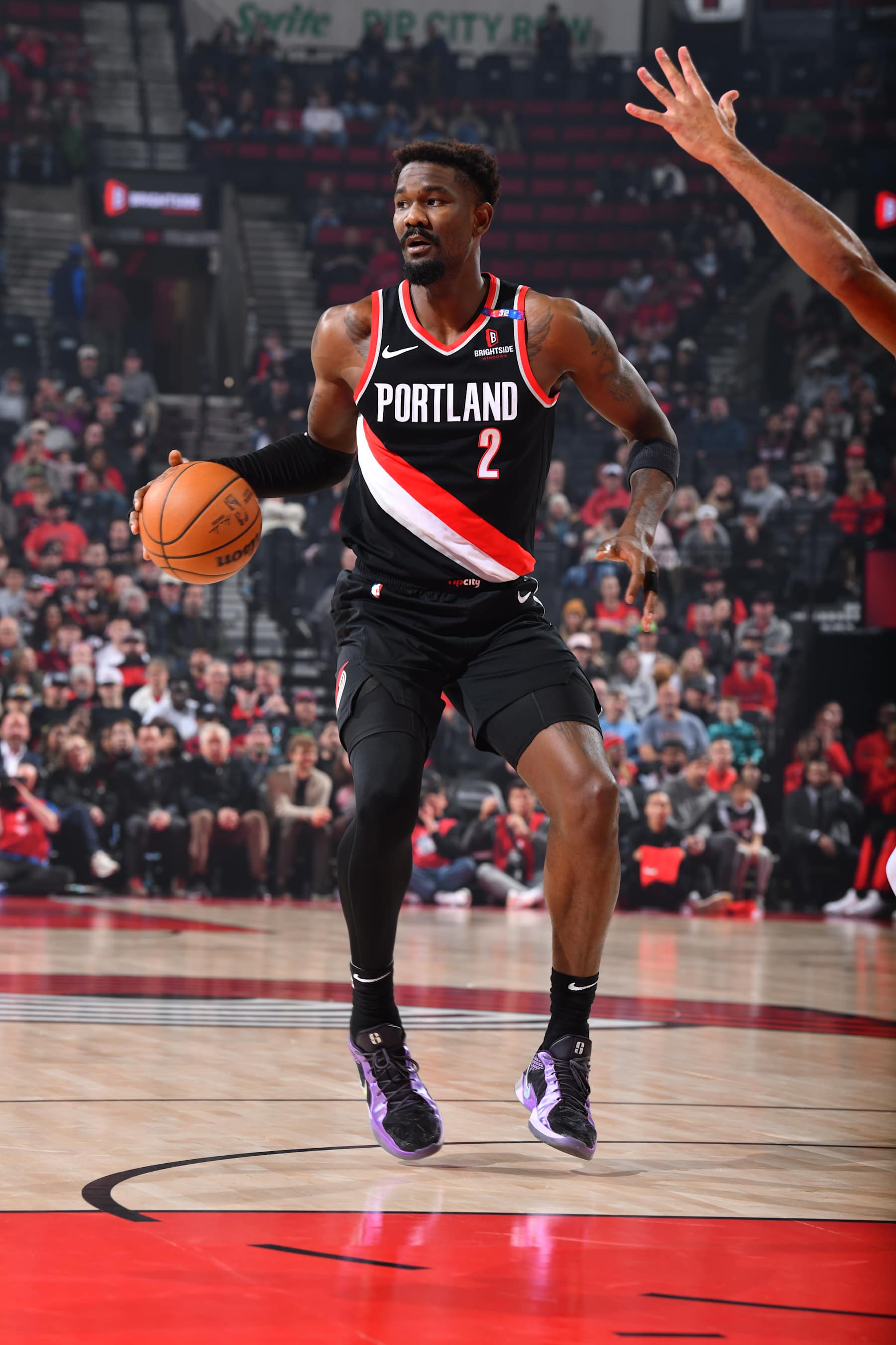 PORTLAND, OR - OCTOBER 25: Deandre Ayton #2 of the Portland Trail Blazers handles the ball during the game against the New Orleans Pelicans on October 25, 2024 at the Moda Center Arena in Portland, Oregon. NOTE TO USER: User expressly acknowledges and agrees that, by downloading and or using this photograph, user is consenting to the terms and conditions of the Getty Images License Agreement. Mandatory Copyright Notice: Copyright 2024 NBAE (Photo by Barry Gossage/NBAE via Getty Images)
