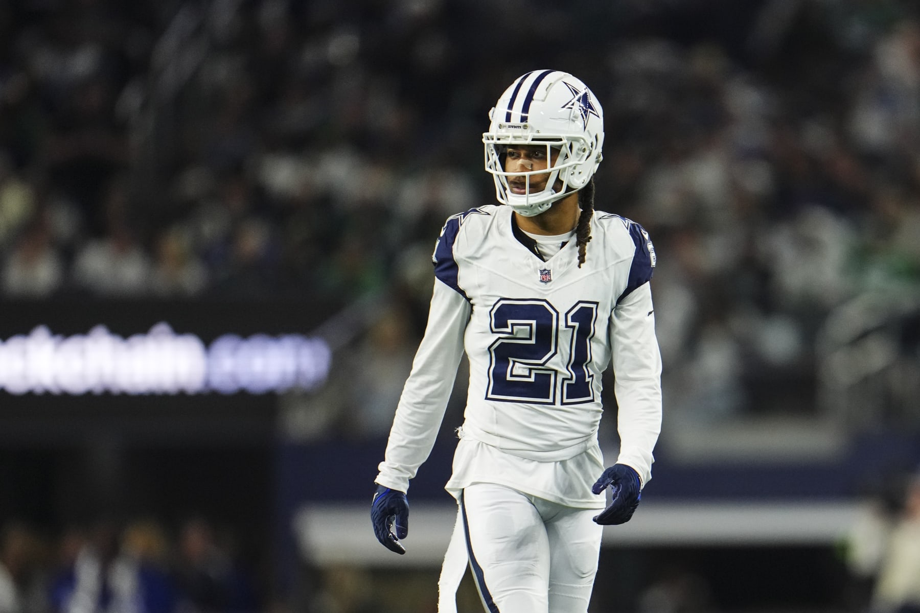 ARLINGTON, TX - DECEMBER 10: Stephon Gilmore #21 of the Dallas Cowboys lines up during an NFL football game against the Philadelphia Eagles at AT&T Stadium on December 10, 2023 in Arlington, Texas. (Photo by Cooper Neill/Getty Images)