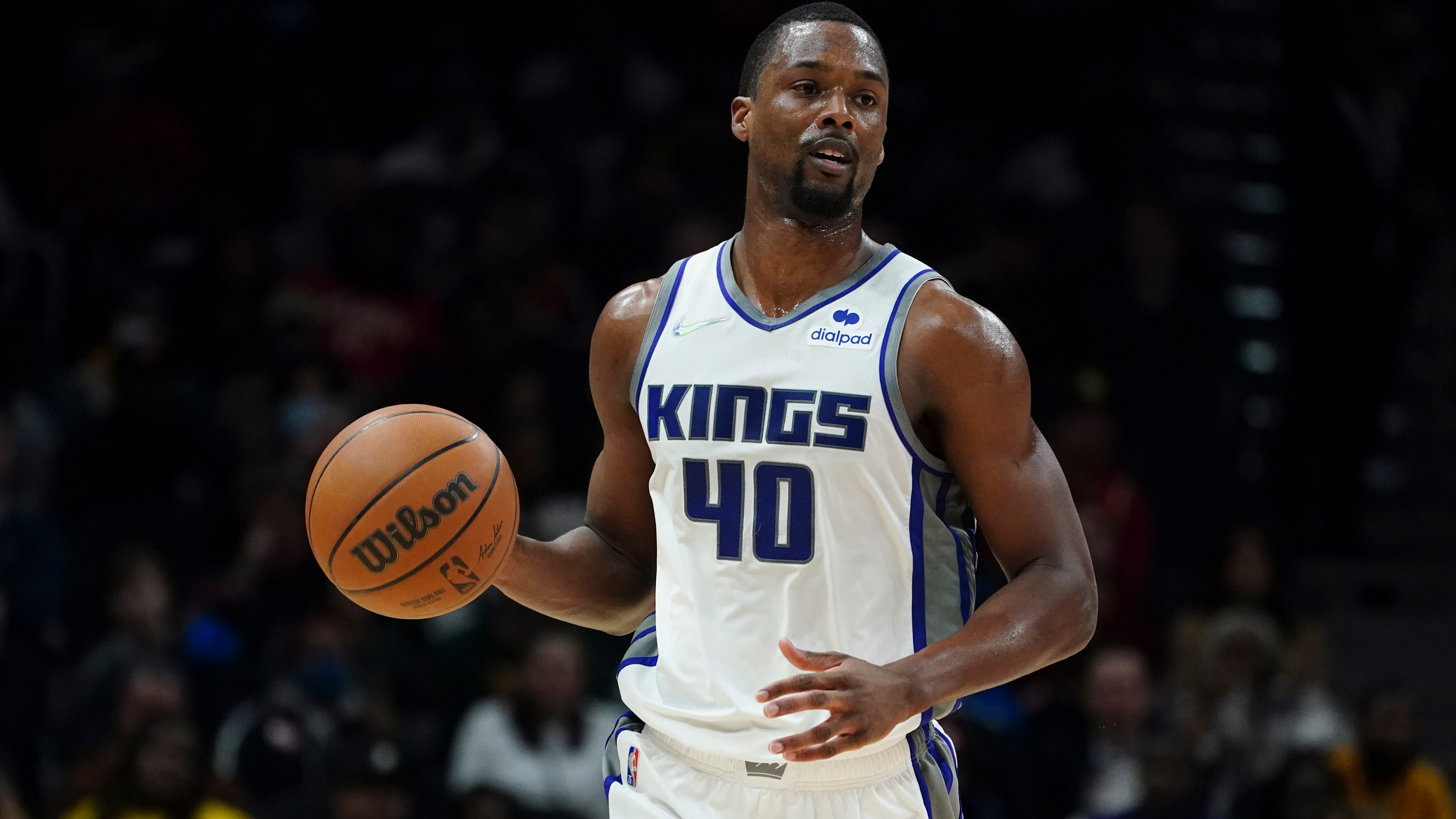 Sacramento Kings forward Harrison Barnes (40) is shown in action against the Atlanta Hawks in the second half of an NBA basketball game Wednesday, Jan. 26, 2022, in Atlanta. (AP Photo/John Bazemore)