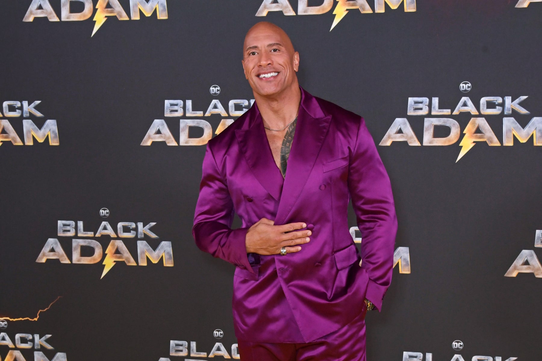 LONDON, ENGLAND - OCTOBER 18: Dwayne Johnson aka The Rock attends the UK Premiere of "Black Adam" at Cineworld Leicester Square on October 18, 2022 in London, England. (Photo by David M. Benett/Dave Benett/WireImage)