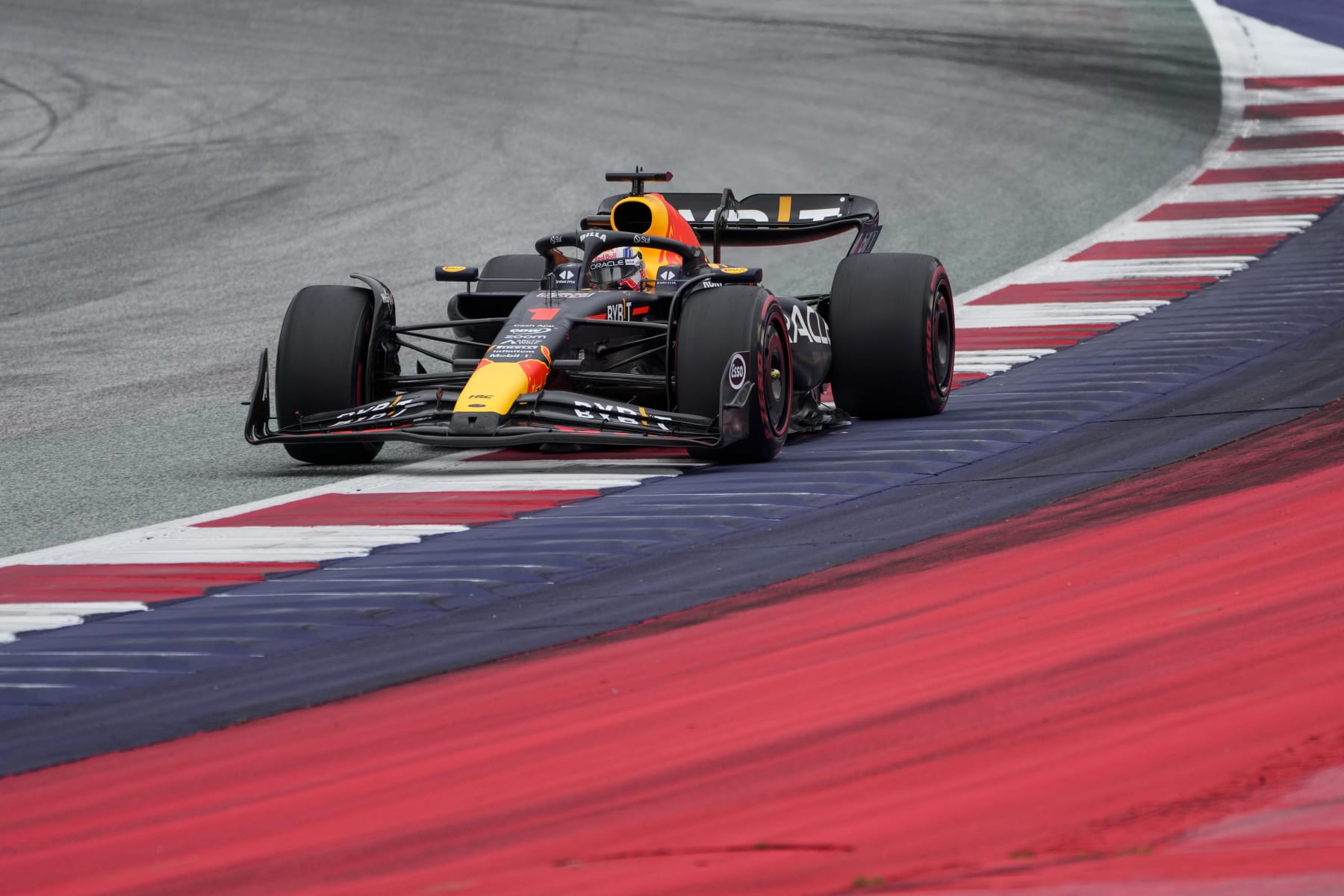 Red Bull driver Max Verstappen of the Netherlands steers his car during the sprint shootout event, at the Red Bull Ring racetrack, in Spielberg, Austria, Saturday, July 1, 2023. The Formula One Austrian Grand Prix will be held on Sunday, July 2, 2023. (AP Photo/Darko Bandic)
