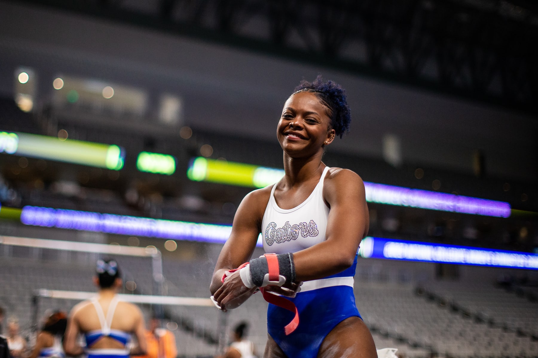 FORT WORTH, TX - APRIL 13: University of Florida gymnast Trinity Thomas during warmups before the NCAA Gymnastics National Semifinals on April 13, 2023, at Dickies Arena in Fort Worth, TX. (Photo by Aric Becker/Icon Sportswire via Getty Images)