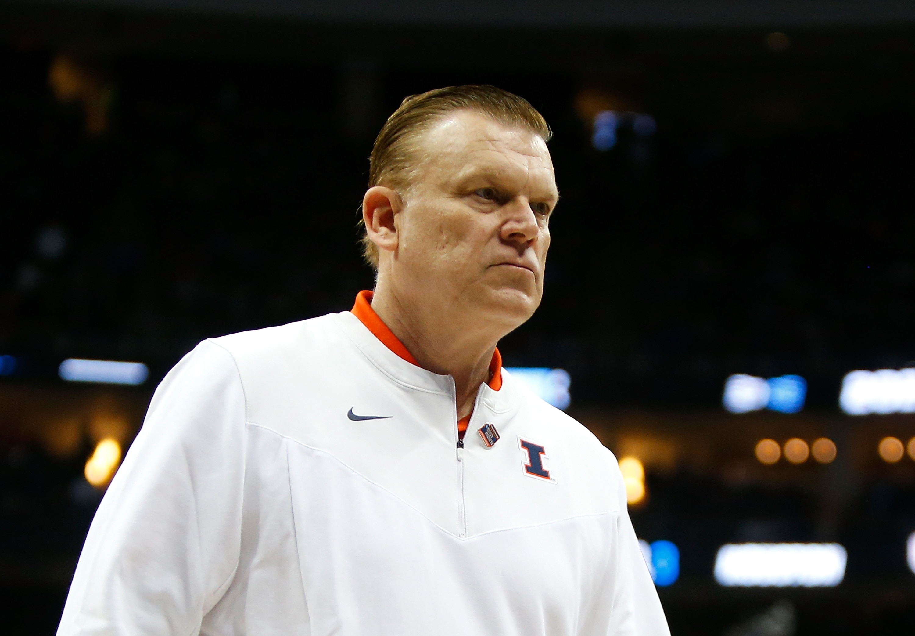 PITTSBURGH, PA - MARCH 20:  Head coach Brad Underwood of the Illinois Fighting Illini walks off the court after the first half against the Houston Cougars during the second round of the 2022 NCAA Men's Basketball Tournament held at PPG PAINTS Arena on March 20, 2022 in Pittsburgh, Pennsylvania. (Photo by Justin K. Aller/NCAA Photos via Getty Images)