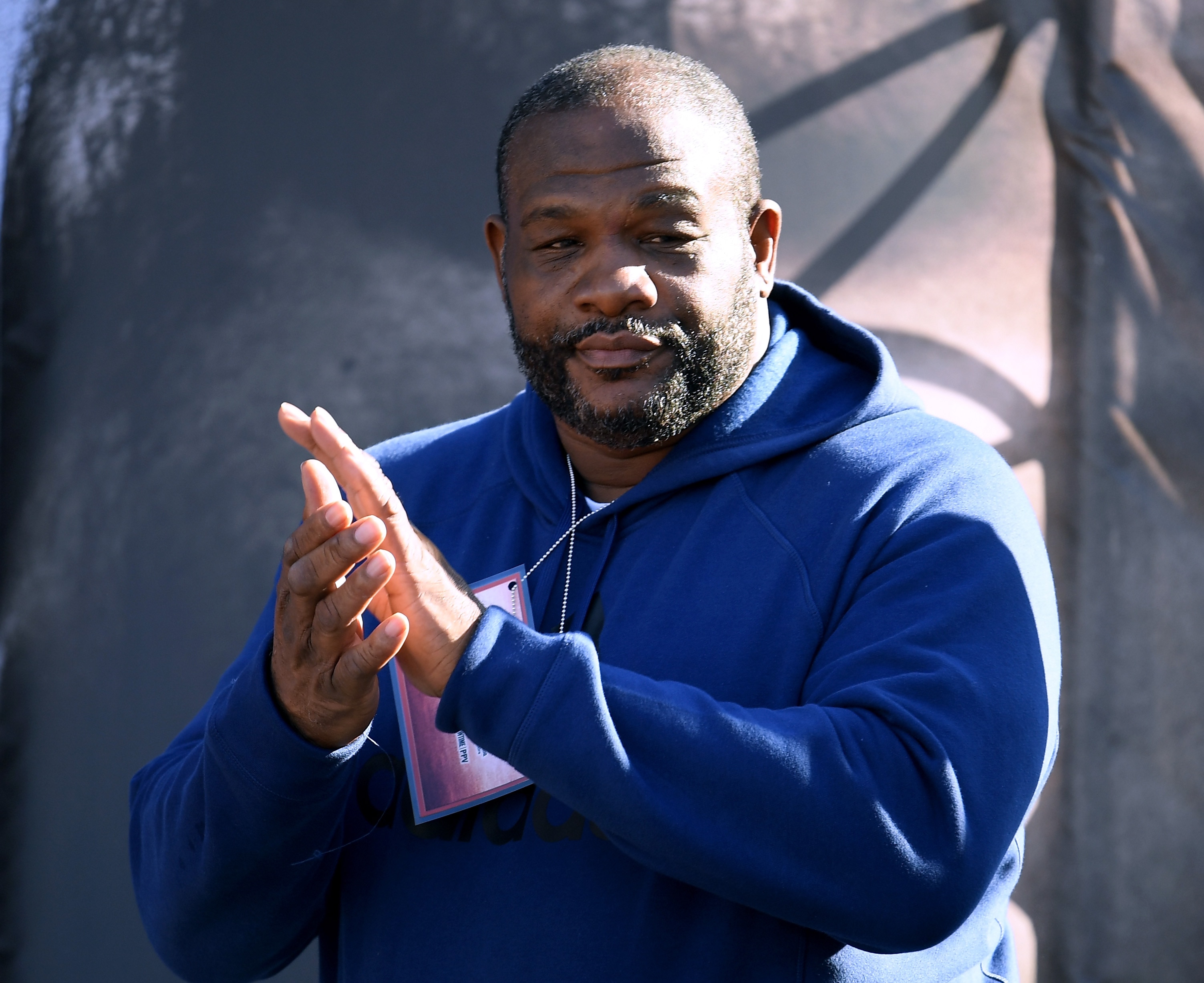 LOS ANGELES, CA - NOVEMBER 30:  Riddick Bowe makes an appearence on stage before the Deontay Wilder v Tyson Fury weigh-in at Los Angeles Convention Center on November 30, 2018 in Los Angeles, California.  (Photo by Harry How/Getty Images)