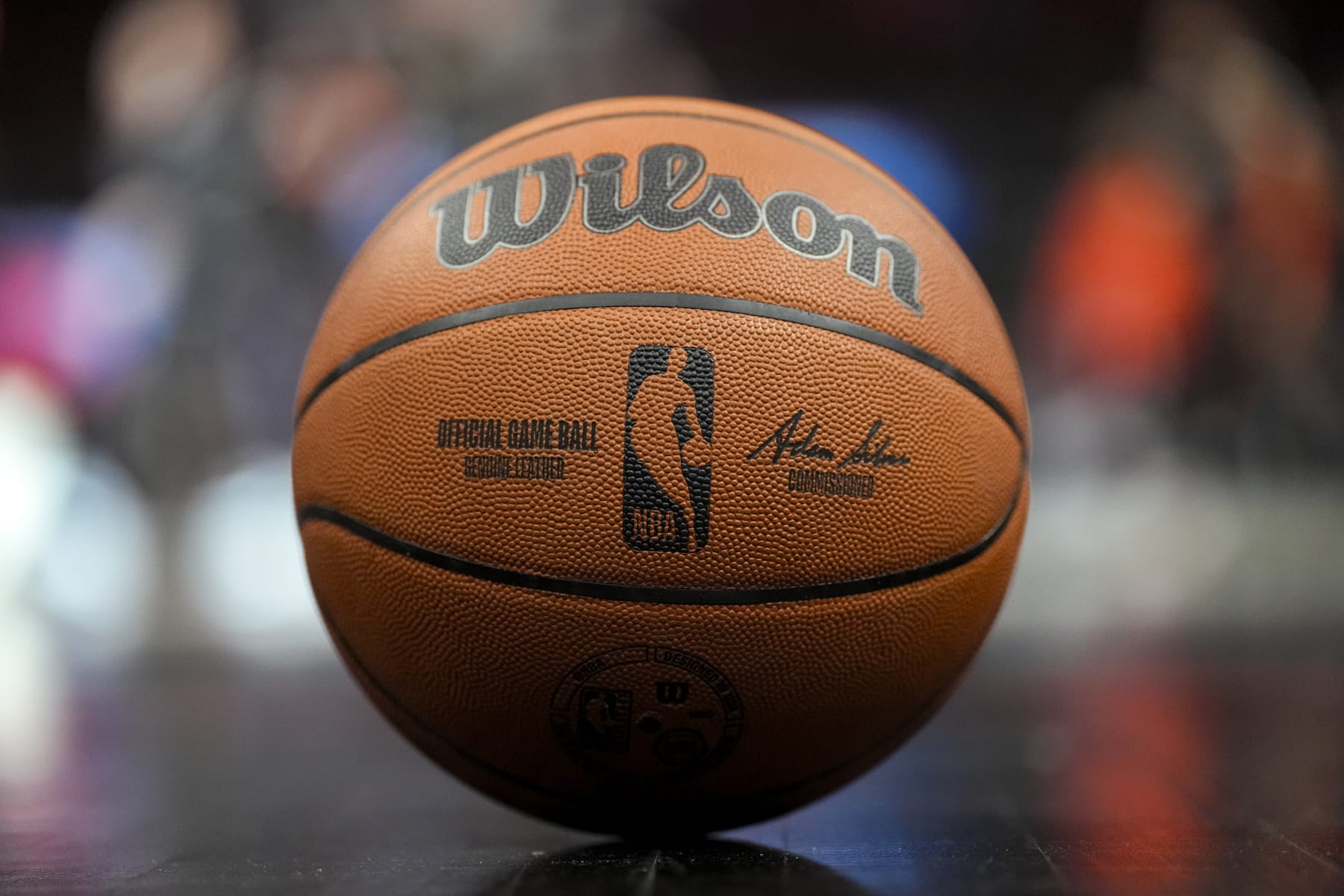 DETROIT, MICHIGAN - APRIL 01: A Wilson brand NBA official game ball is pictured before the game between the Detroit Pistons and Memphis Grizzlies at Little Caesars Arena on April 01, 2024 in Detroit, Michigan. NOTE TO USER: User expressly acknowledges and agrees that, by downloading and or using this photograph, User is consenting to the terms and conditions of the Getty Images License Agreement. (Photo by Nic Antaya/Getty Images)