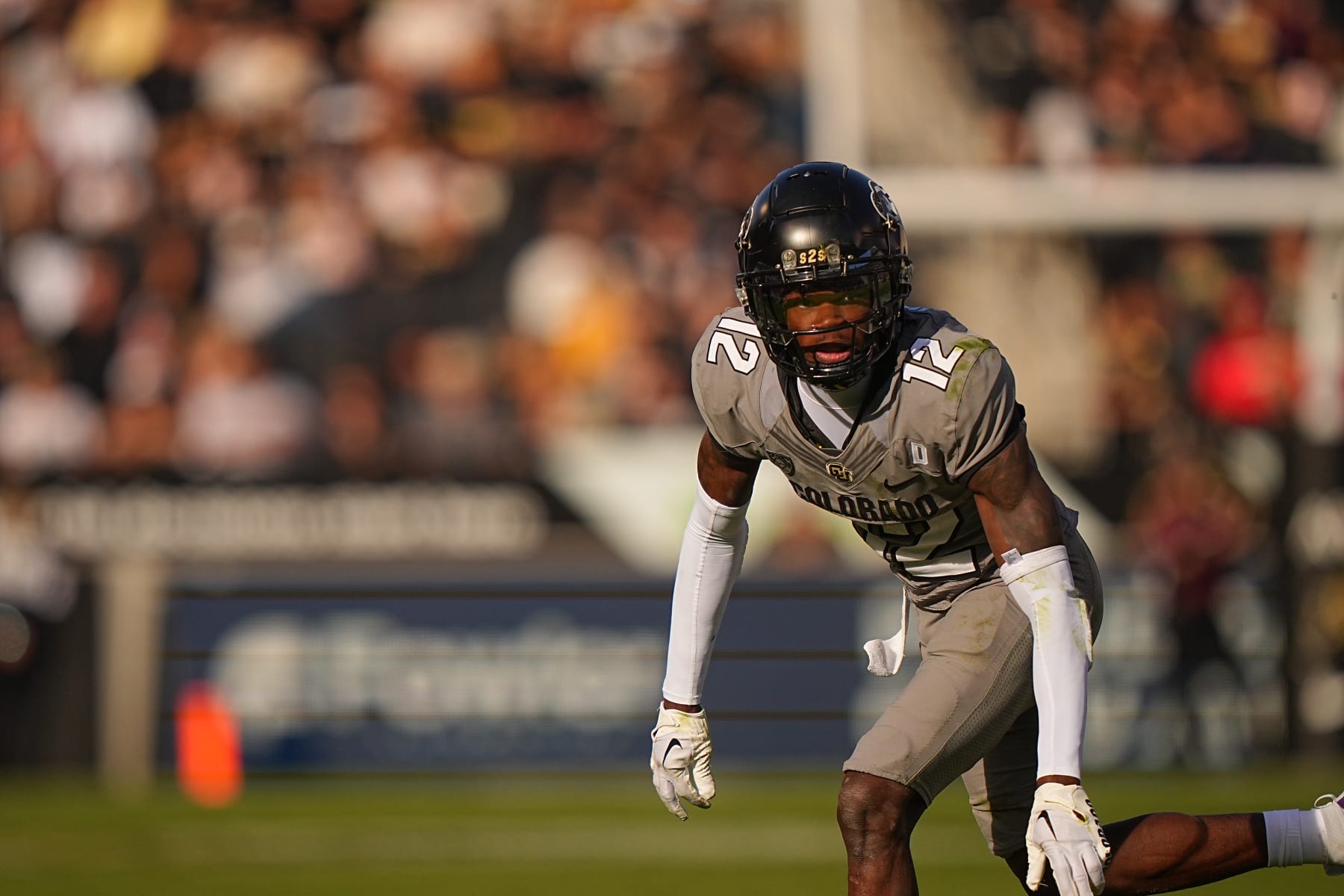 College Football: Colorado Travis Hunter (12) in action, plays pass coverage vs Arizona at Folsom Field. 
Boulder, CO 11/11/2023 
CREDIT: Erick W. Rasco (Photo by Erick W. Rasco/Sports Illustrated via Getty Images) 
(Set Number: X164462)