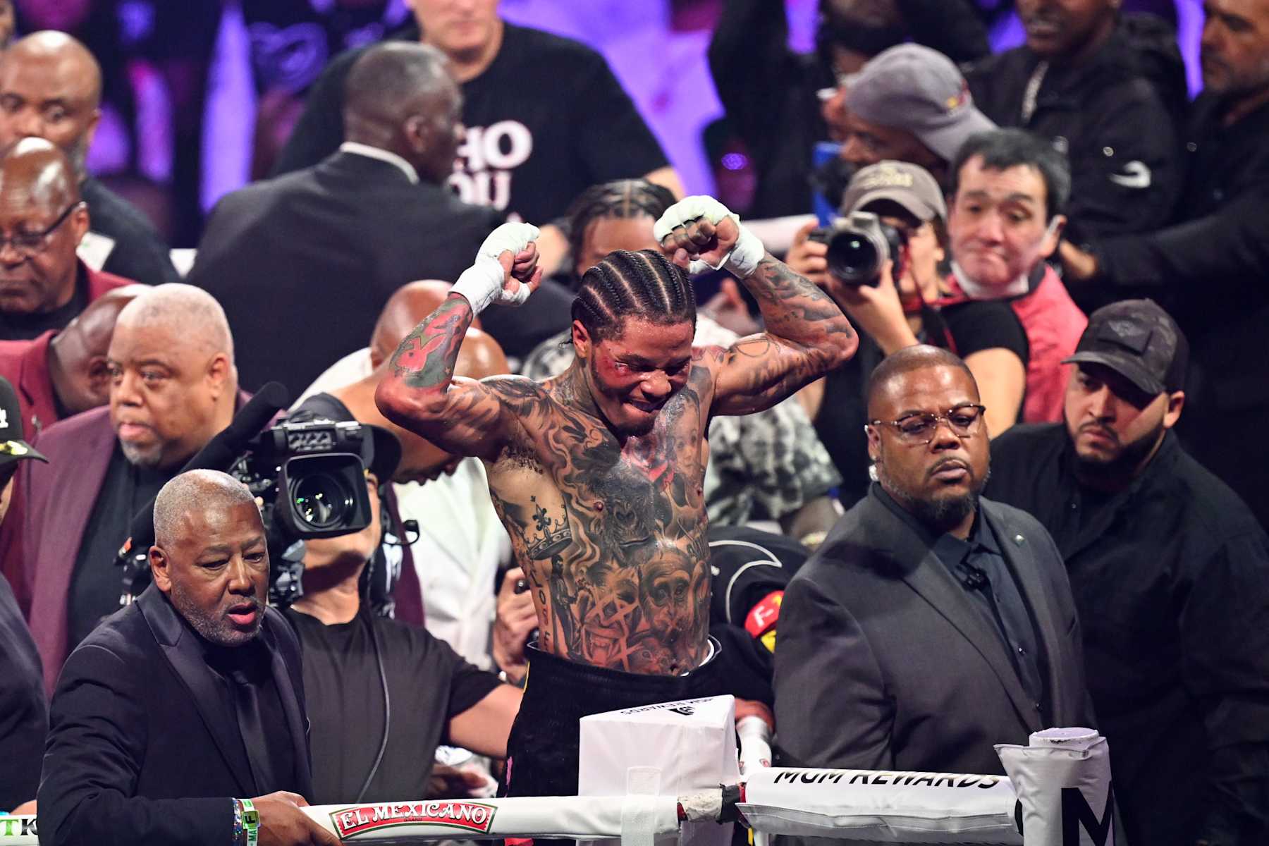 LAS VEGAS, NEVADA - JUNE 15: Gervonta Davis 'Tank' celebrates his victory after he knocked Frank Martin out on 12 round of 8th during their WBA world lightweight title of the Premiere Boxing Championship on Saturday night at the MGM Grand Garden Arena in Las Vegas, Nevada, United States on June 15, 2024. (Photo by Tayfun Coskun/Anadolu via Getty Images)